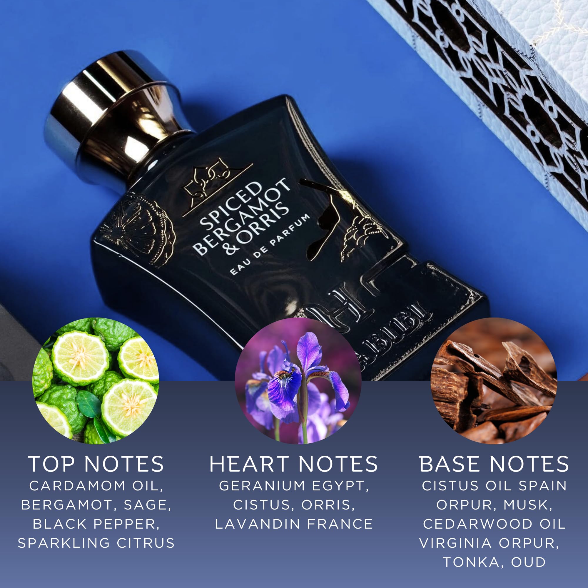 Premium Spiced Bergamot & Orris Arabian Cologne for Men - Long Lasting Eau De Parfum (2.5 Oz) with Sweet & Spicy Notes of Sage & Oud - Perfect for Date Nights, Special Occasions & Daily Wear