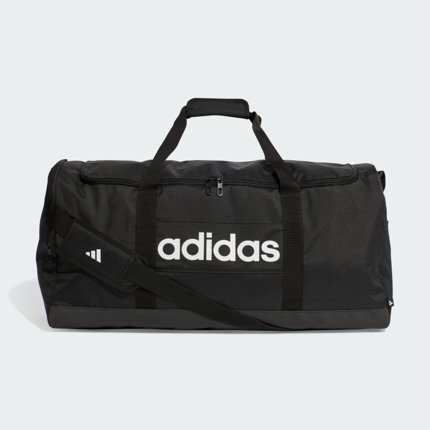 Adidas Linear Duffle Bag - Large Black & White Gym Bag for Men & Women | Perfect for Travel, Workout & Sports Gear Storage