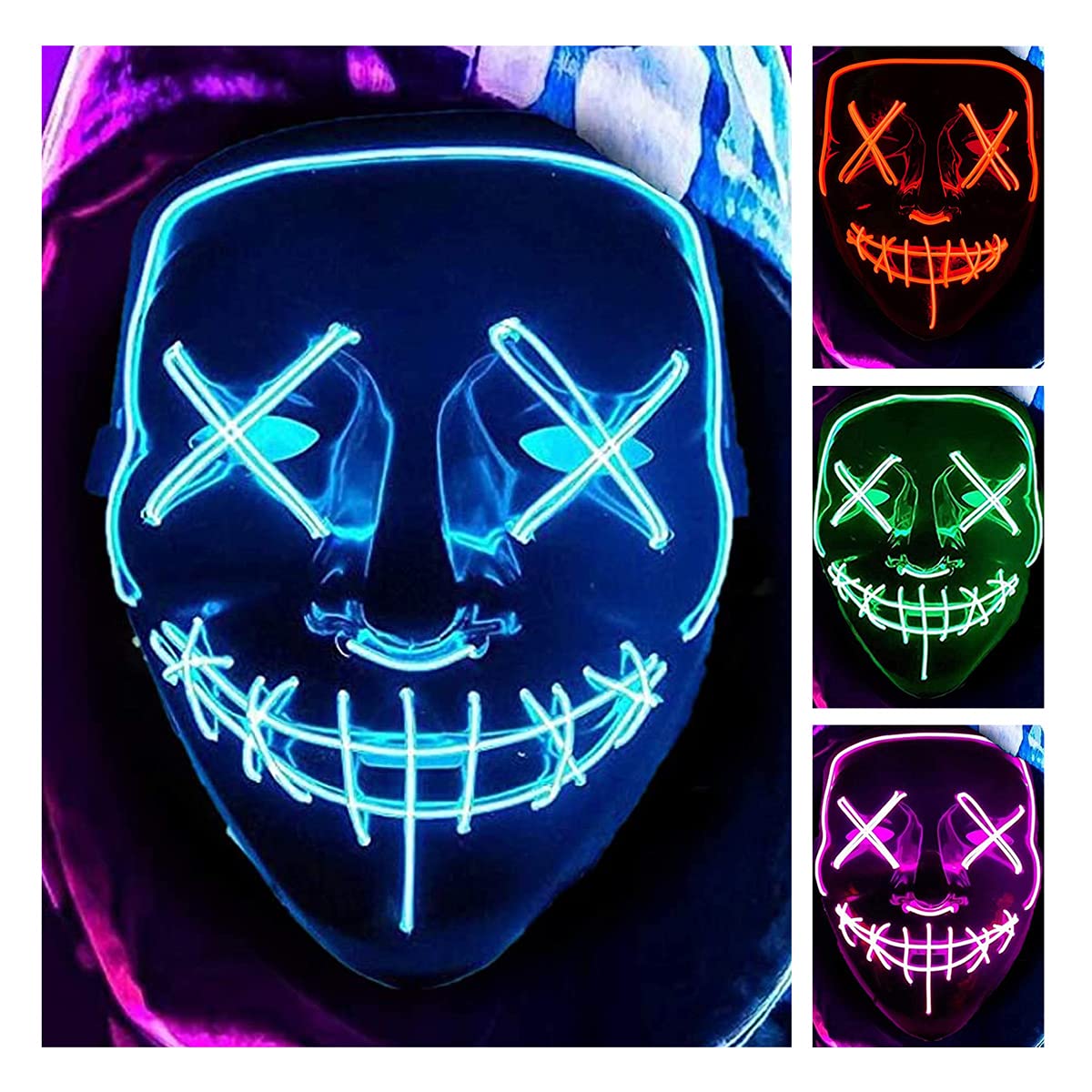 LED Halloween Mask - Scary Light Up Purge Mask for Halloween Costumes, Masquerade Parties & Carnival (Blue) | Perfect for Spooky Events, Cosplay & Horror Themed Gifts