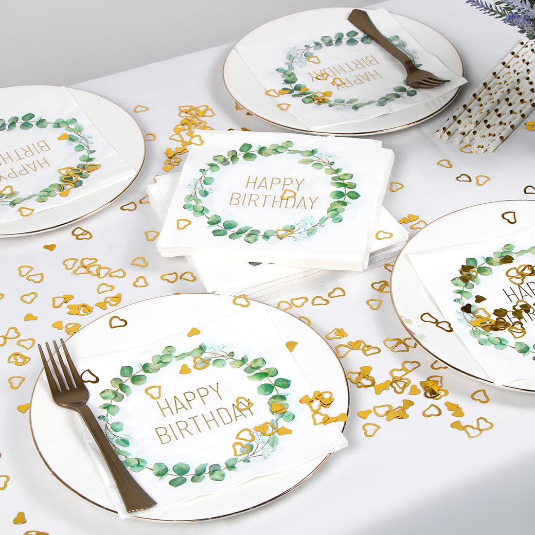 40 Pack Eucalyptus Green Birthday Napkins - Sage Green Happy Birthday Party Decorations for Women & Men - Perfect for Birthday Tables, Celebrations & Events