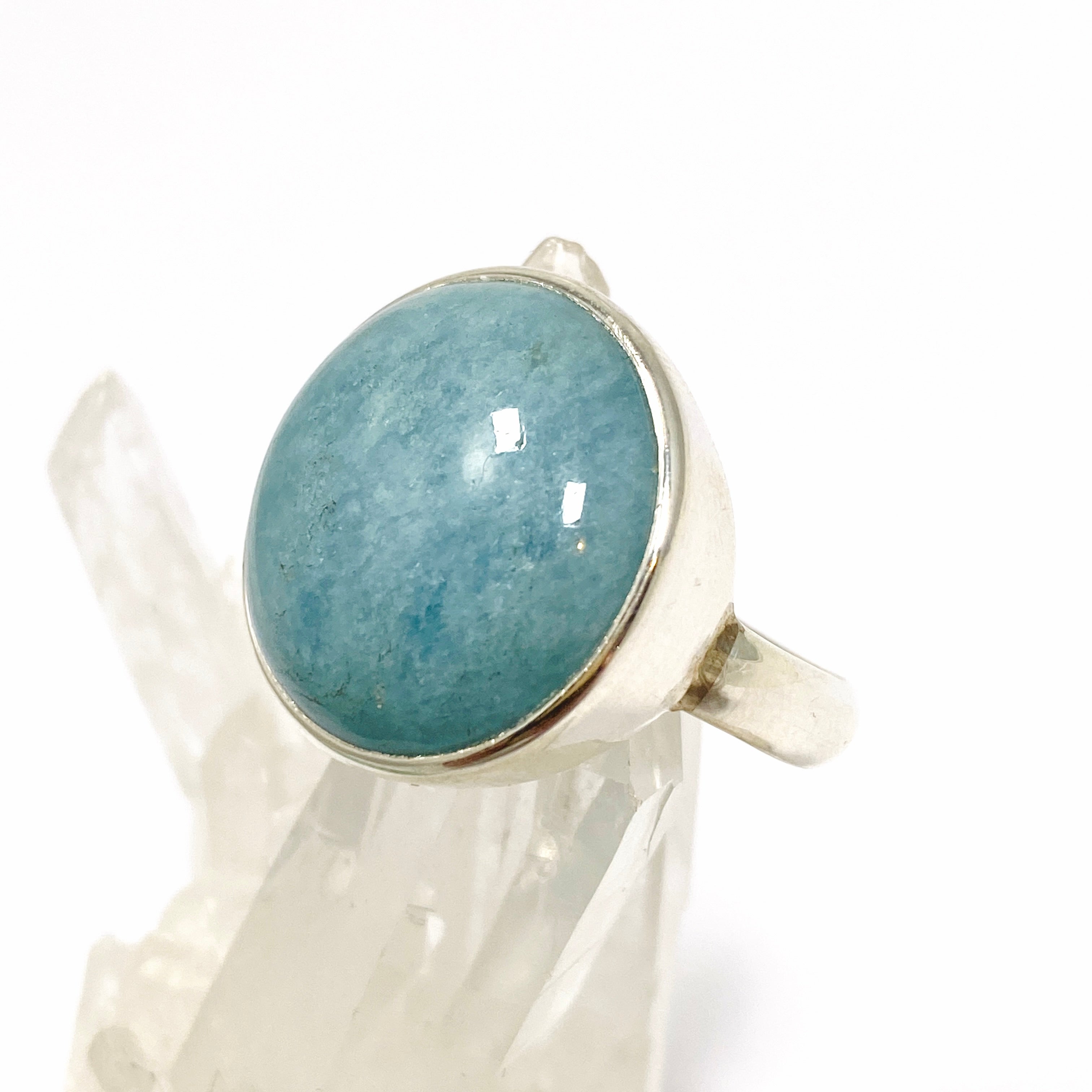Natural Aquamarine Round Cabochon Ring - Size 12 (India Origin) - Handmade Sterling Silver Jewelry for Women - Perfect for Weddings, Anniversaries & Special Occasions