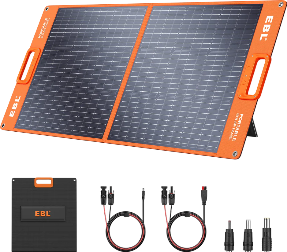EBL Solar Apollo 100W Portable Solar Panel - Foldable & Waterproof for Camping, RV, Hiking, Emergency Power - High Efficiency Solar Charger for Phones, Laptops, Power Stations