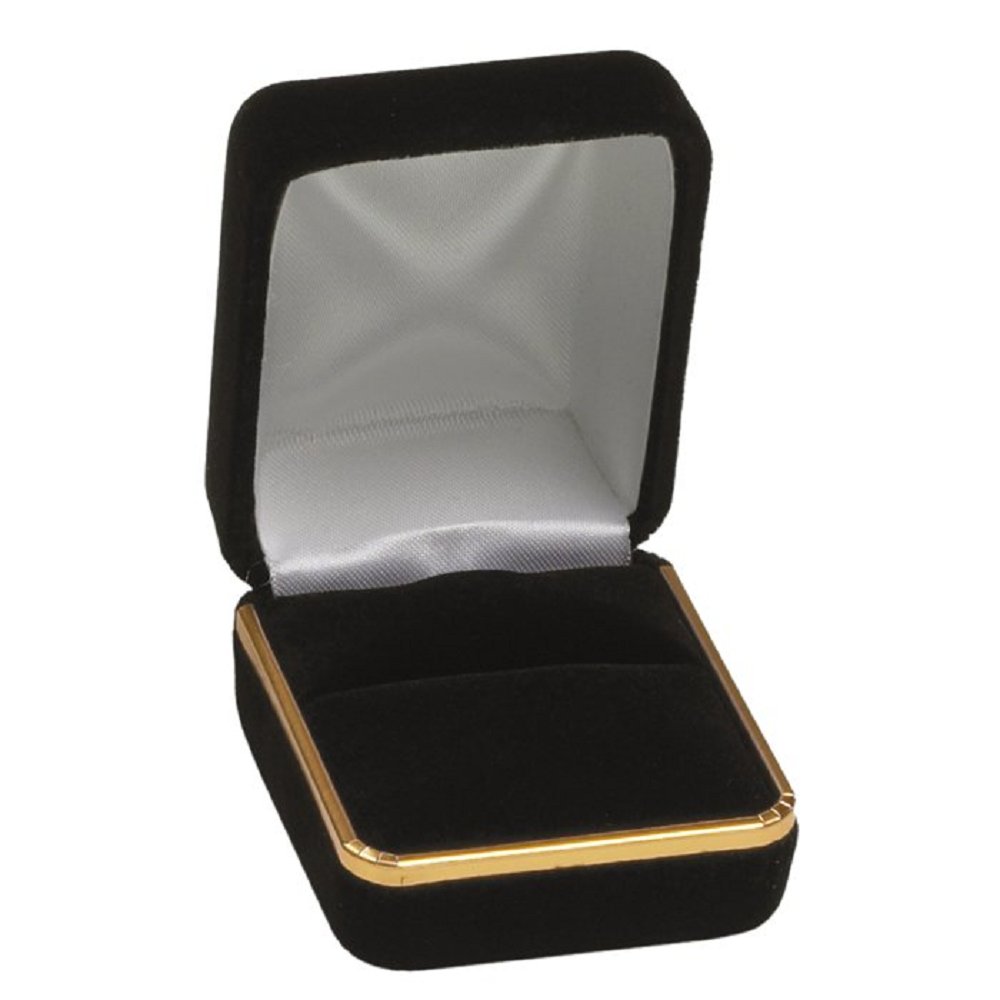 Luxury Black Velvet Jewelry Box with Gold Trim - Elegant Ring Gift Box for Engagement, Wedding, Anniversary & Special Occasions