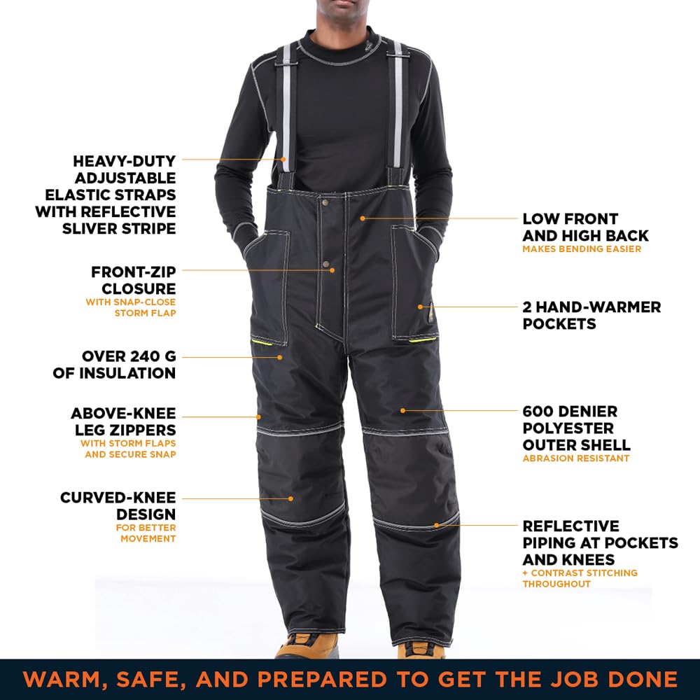 RefrigiWear ErgoForce Waterproof Insulated Bib Overalls for Men - Heavy Duty Winter Workwear for Cold Weather, Hunting & Outdoor Jobs