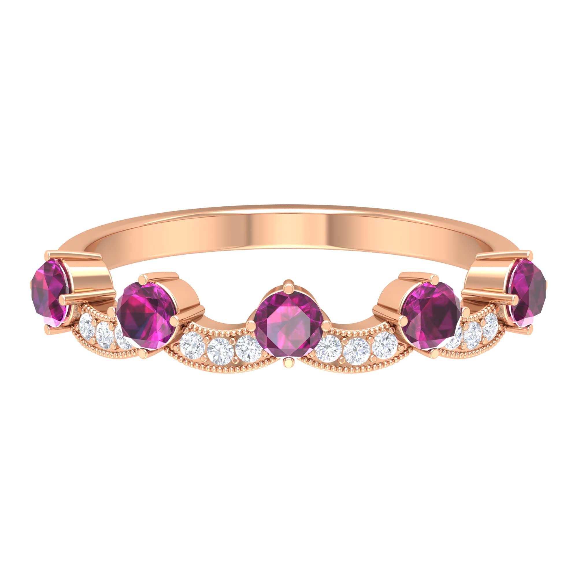 3/4 CT Rhodolite and Diamond Ring - 14K Solid Gold Half Eternity Band with June Birthstone for Women | Elegant Jewelry Gift for Anniversary, Engagement, Wedding & Special Occasions