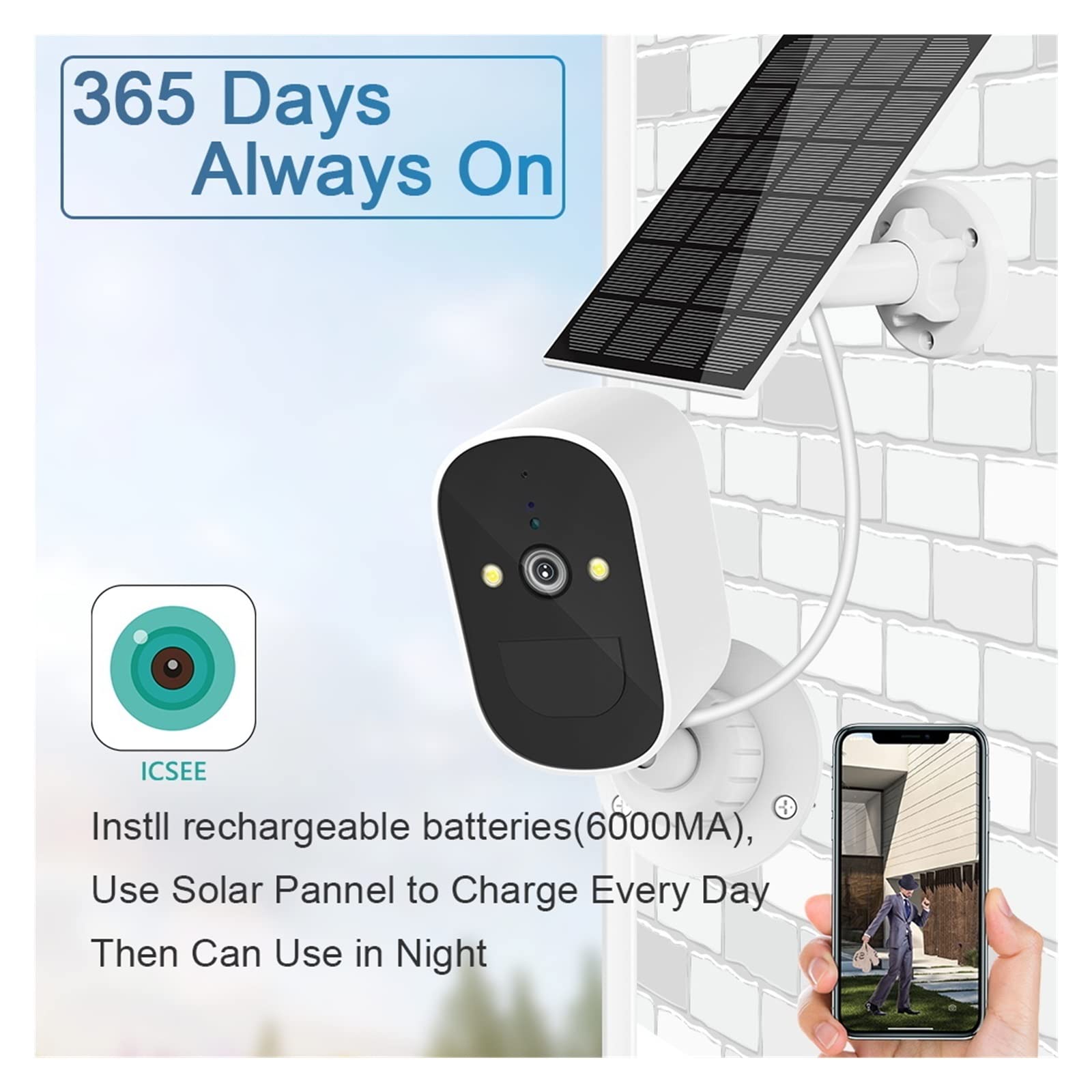 5MP Solar Security Camera Outdoor - WiFi IP Surveillance Camera with Built-in Rechargeable Battery, 128GB SD Card Included - Perfect for Home, Yard, and Business Outdoor Monitoring