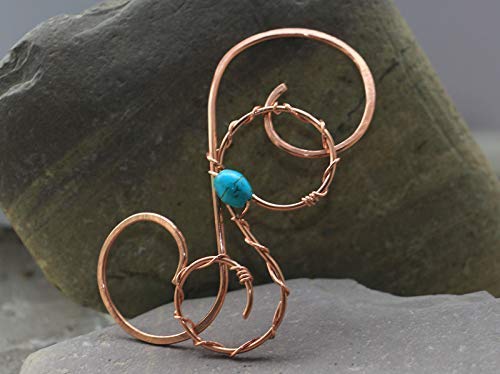 Wire Hair Clip Large Hair Barrette with Turquoise Copper Hair Pin - Metal Hair Slide for Women, Blue Hair Accessories for Wedding, Party & Everyday Style
