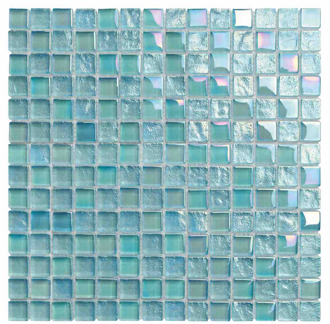 Iridescent Glass Tiles 1x1 Aquamarine - Stunning Reflective Mosaic for Backsplash, Bathroom & Pool Decor
