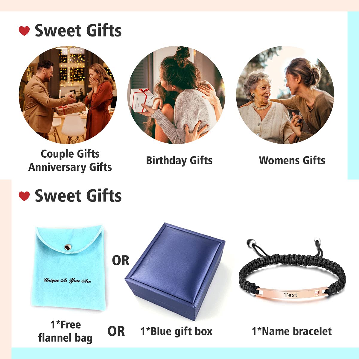 ShineSand Personalized Couples Bracelet for Women & Men - Custom Engraved Name Bracelet with Romantic Promise Words - Matching Relationship Bracelets Set - Thoughtful Customized Gift for Him & Her (Perfect for Anniversaries, Valentine's Day & Romantic Occasions)