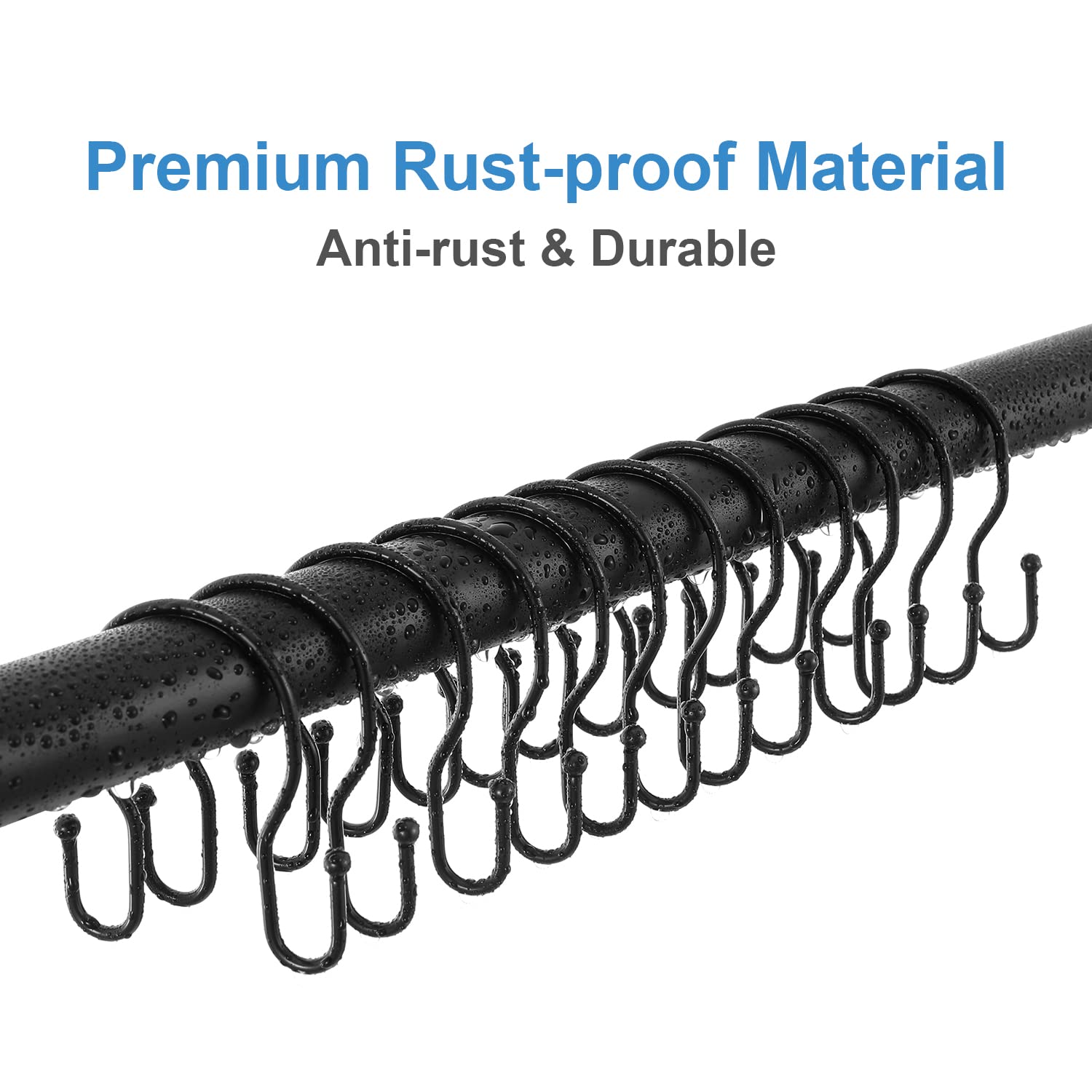 24 Pack TENOVEL Double Sided Shower Curtain Hooks - Rust Proof Stainless Steel Bathroom Hangers for Shower Rods - Matte Black Finish - Perfect for Bathroom Organization and Home Decor