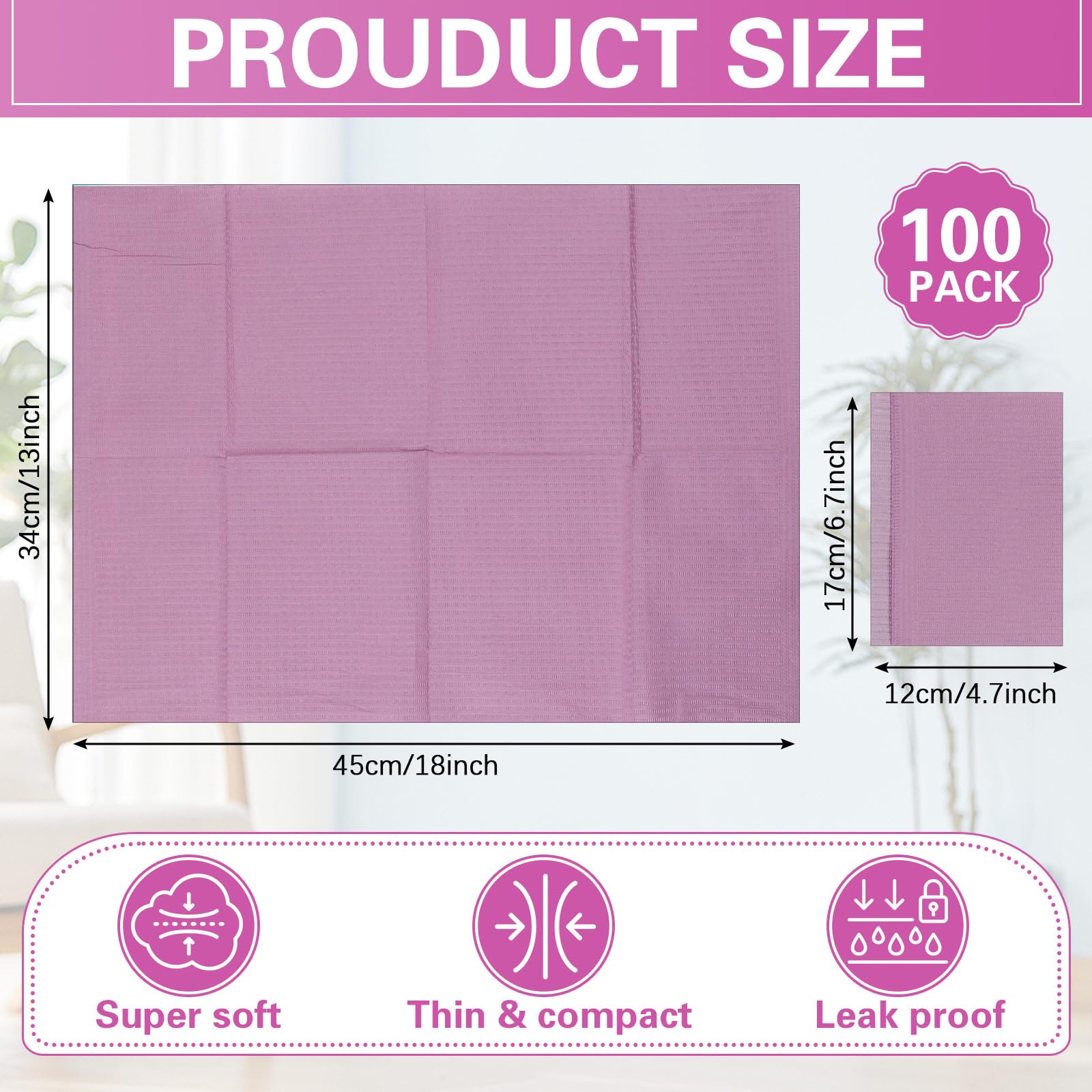 100-Pack Disposable Baby Changing Pad Liners - 2-Ply Waterproof Diaper Changing Station Refills for Commercial Restrooms & Home Use - Portable, Sanitary, Purple (Great for Daycares, Airports & Public Restrooms)