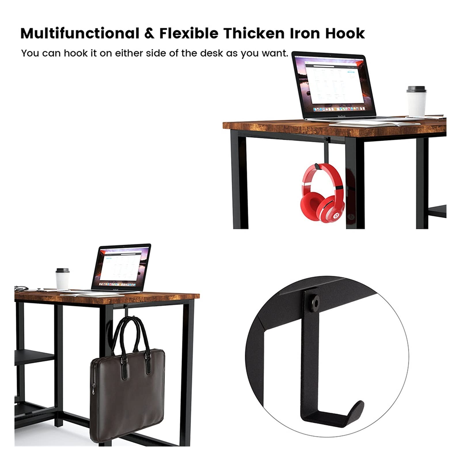 47 Inch Multi-Purpose Computer Desk - Compact Home Office Writing Desk for Laptop & PC, Space-Saving Workstation with Gaming Setup (Brown/Black) - Perfect for Small Apartments, Dorm Rooms & Gaming Stations
