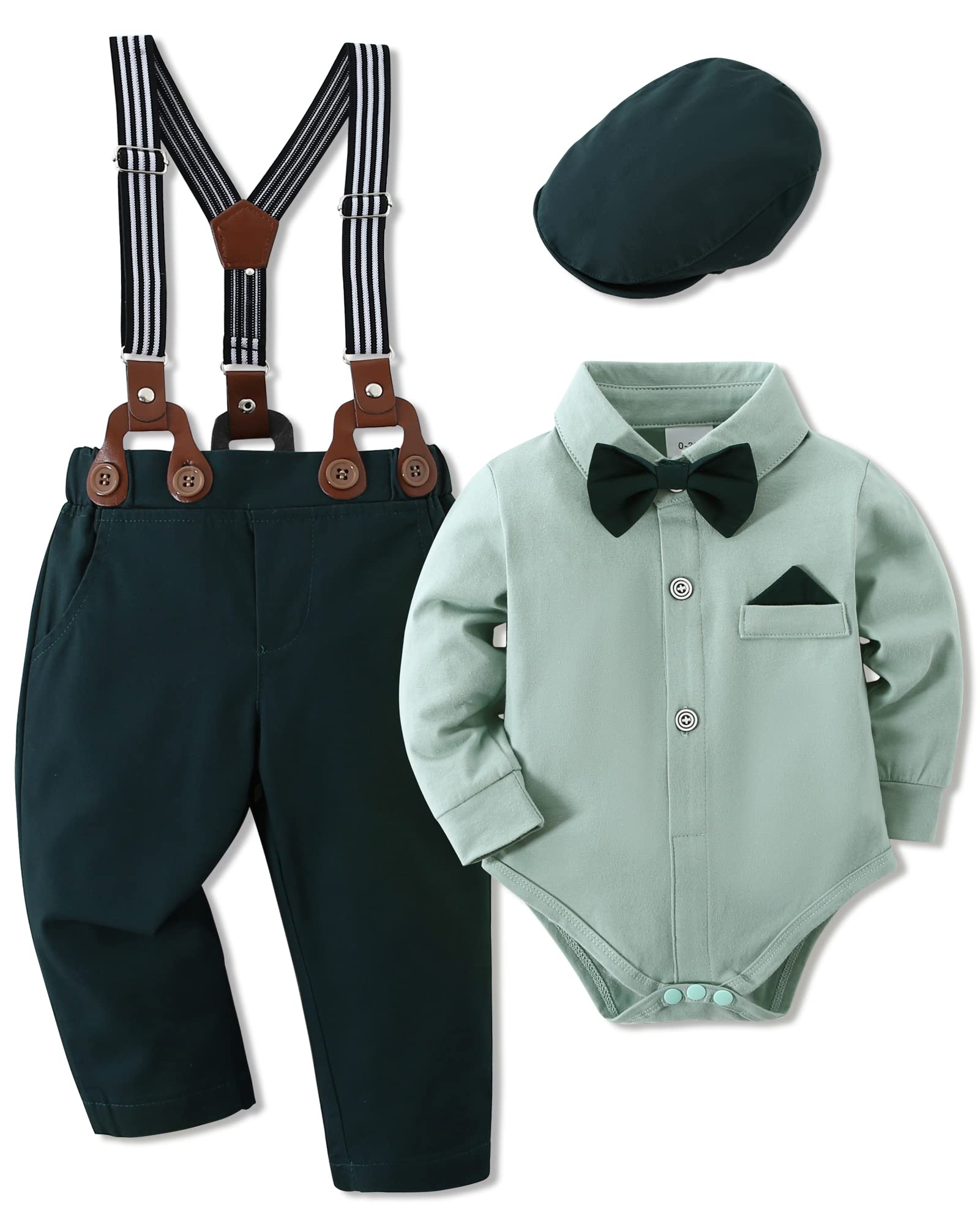 WESIDOM Baby Boy Clothes Set 0-18 Months - Gentleman Outfit with Shirt, Bowtie, Beret & Suspenders | Newborn Infant Formal Wear | Perfect for Photoshoots, Birthday Parties & Special Occasions