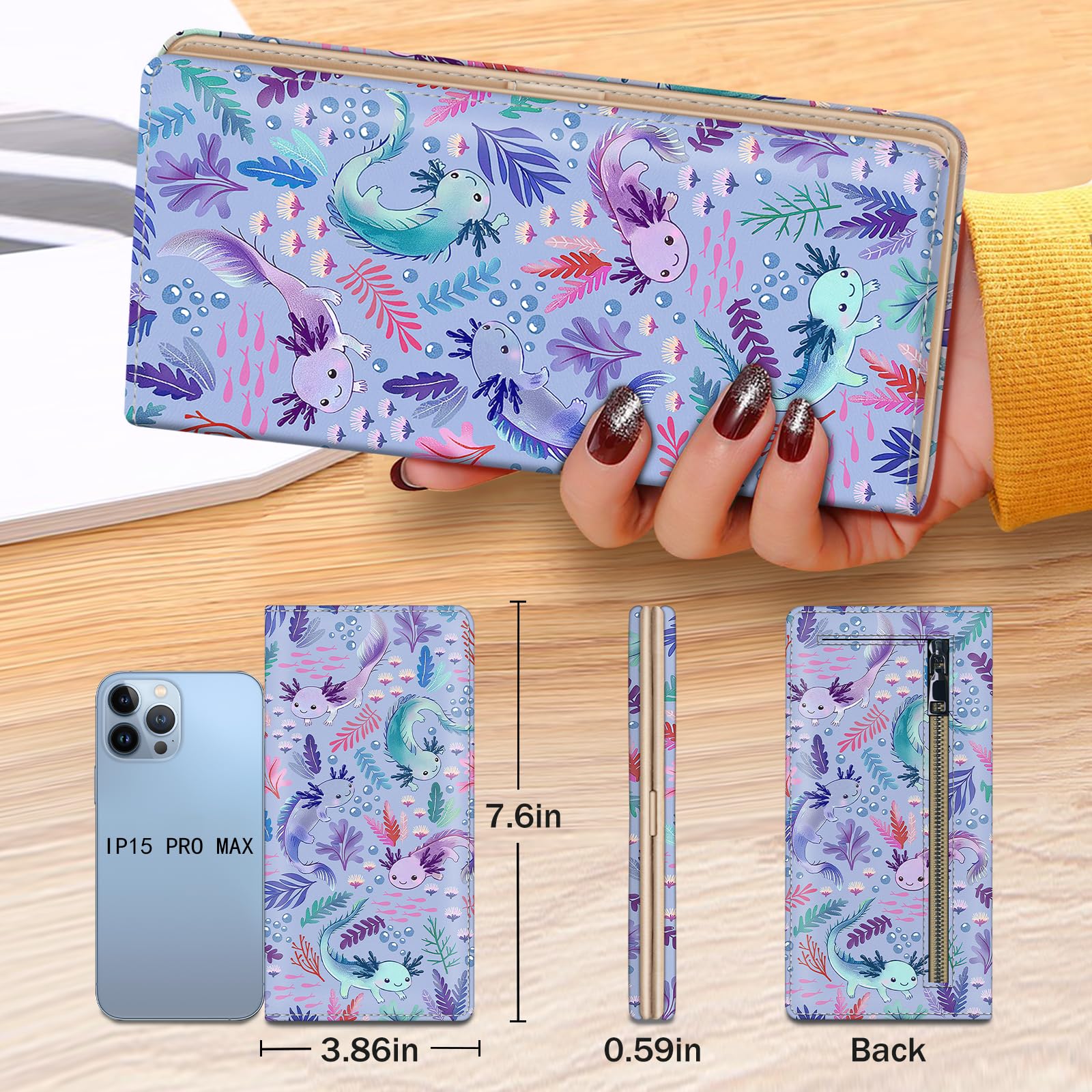 Axolotl RFID Blocking Wallet for Women - Slim PU Leather Card Holder for Daily Use