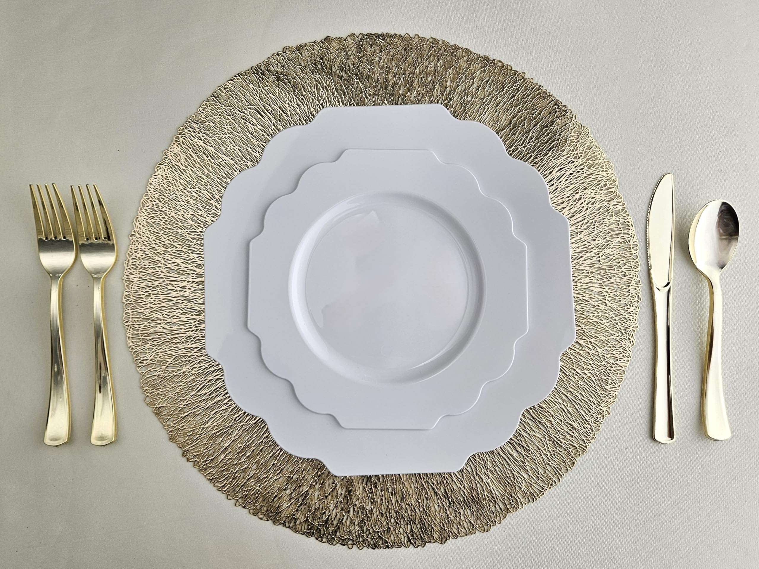 320-Piece Heavyweight Disposable Plastic Plate Set for Weddings & Parties - 40 x 10.5'' Dinner Plates + 40 x 8'' Dessert Plates + Silverware + Cups + Napkins (White) - Perfect for Large Gatherings, Bridal Showers & Catering Events