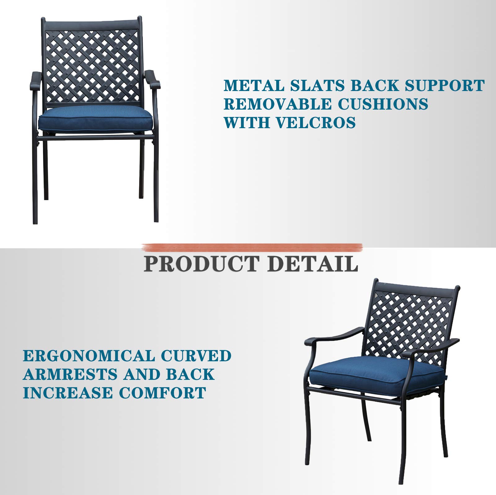 5-Piece Outdoor Patio Dining Set with Metal Chairs, Cushions & Round Iron Table - All-Weather Garden Furniture for Bistro, Deck, Backyard (Blue) | Perfect for BBQs, Poolside Lounging & Outdoor Entertaining