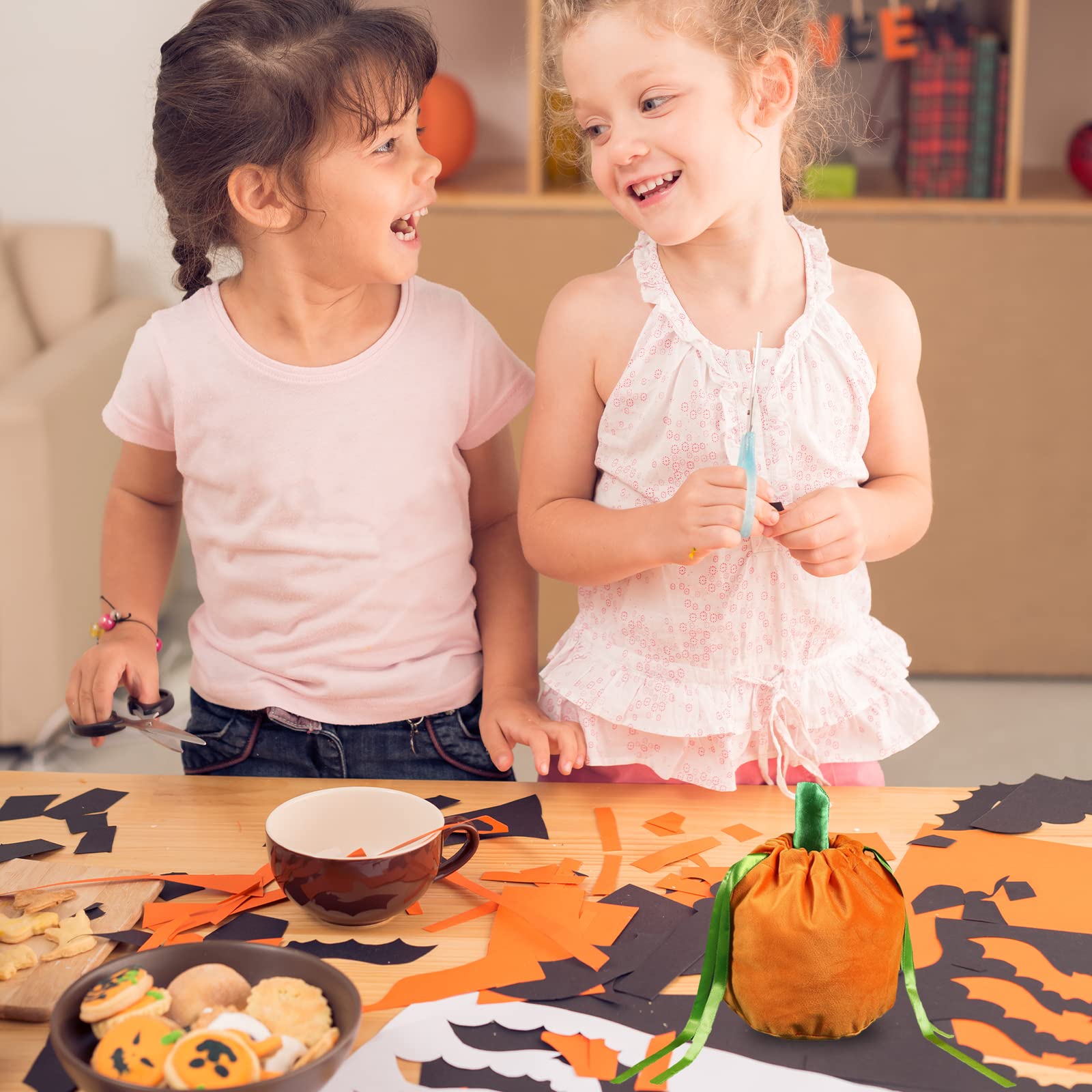 10 Pack Fall Pumpkin Candy Bags - Orange Halloween Treat Bags with Drawstring for Thanksgiving, Christmas & Autumn Parties - Perfect for Trick or Treat, Goodie Gifts & Seasonal Celebrations