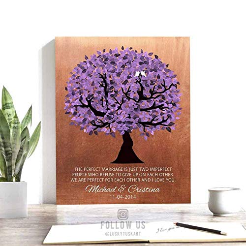 8x10 Personalized Metal Art Print - 7th Anniversary Copper Tree Gift for Couples (Him & Her) with Velvet Stand & Gift Wrap | Romantic Home Decor, Wedding Anniversary Present, Housewarming Gift LTC-M1479
