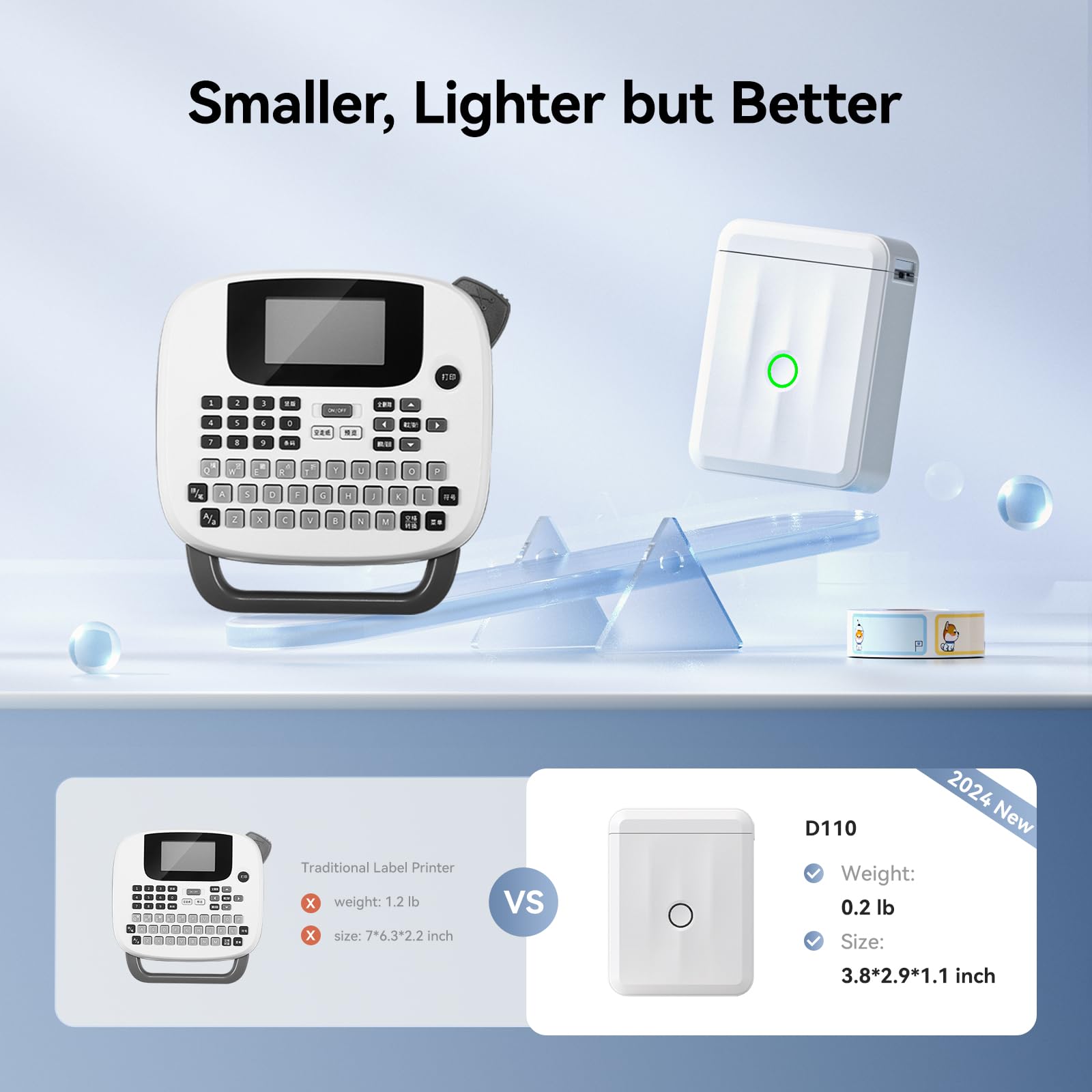 NIIMBOT D110 Bluetooth Label Maker Machine - Handheld Thermal Label Printer with Tape, Sticker Maker for Home, Office, Kitchen, School Organization (White) | Perfect for Labeling Storage Boxes, Files, Jars & School Supplies