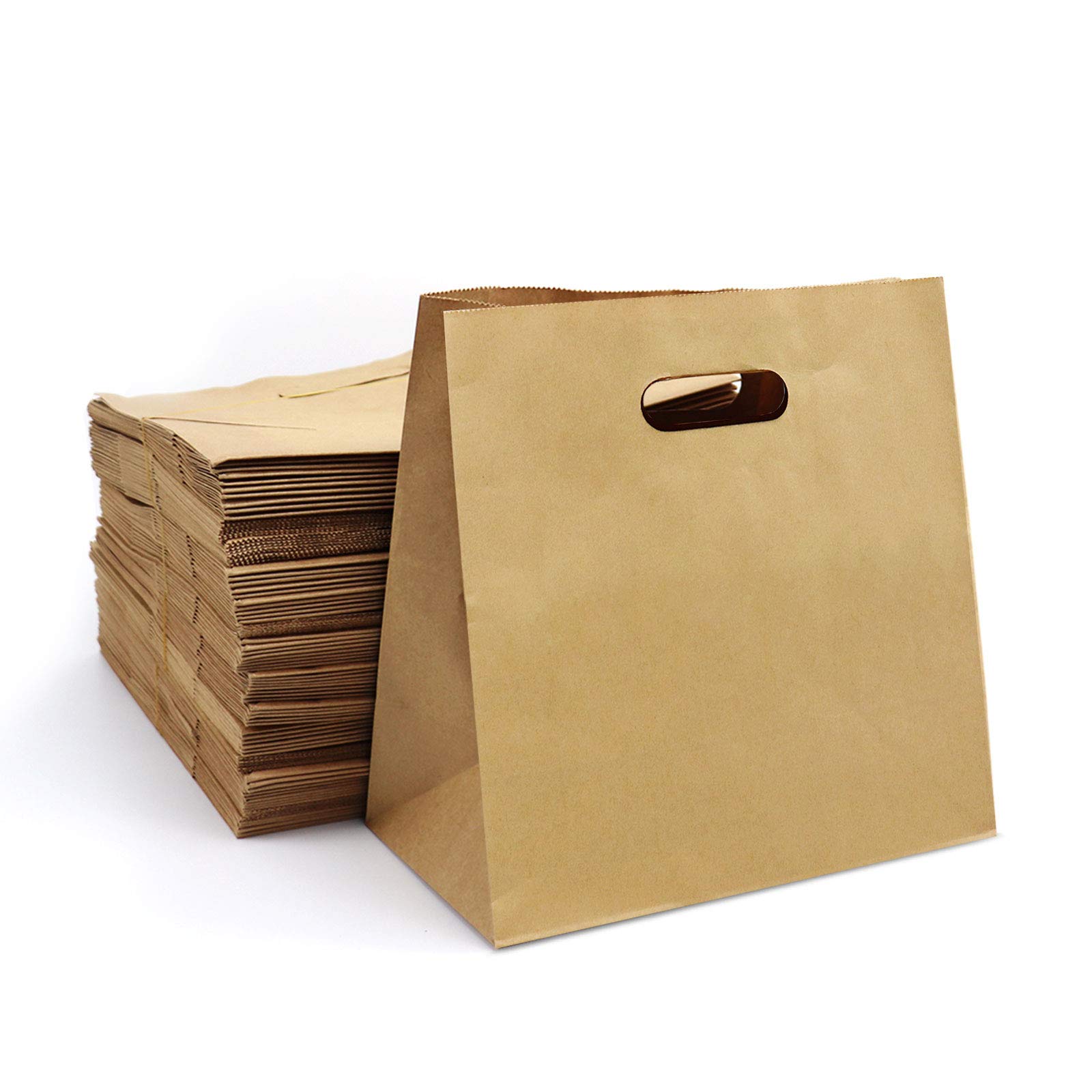 100pcs Brown Kraft Paper Bags with Handles 11x6x11 Inches - Eco-Friendly Shopping Bags for Groceries, Gifts & Retail - Bulk Pack of Die-Cut Handle Bags for Stores, Parties & Events