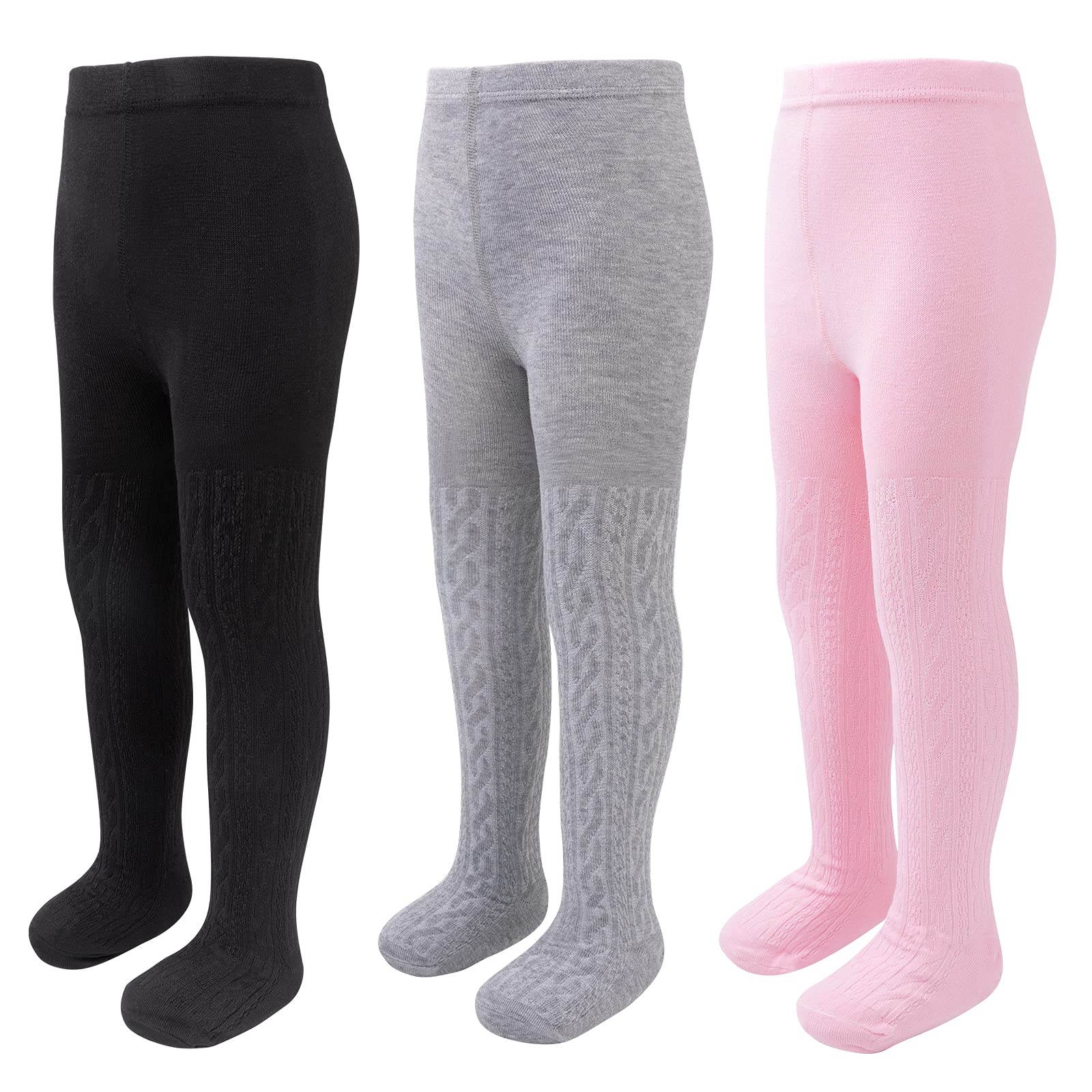 TechCity Girls Tights - Seamless Cotton Cable Knit Leggings for Toddlers 2-14 Years | Soft Pantyhose & Stockings for School, Play & Winter Outfits