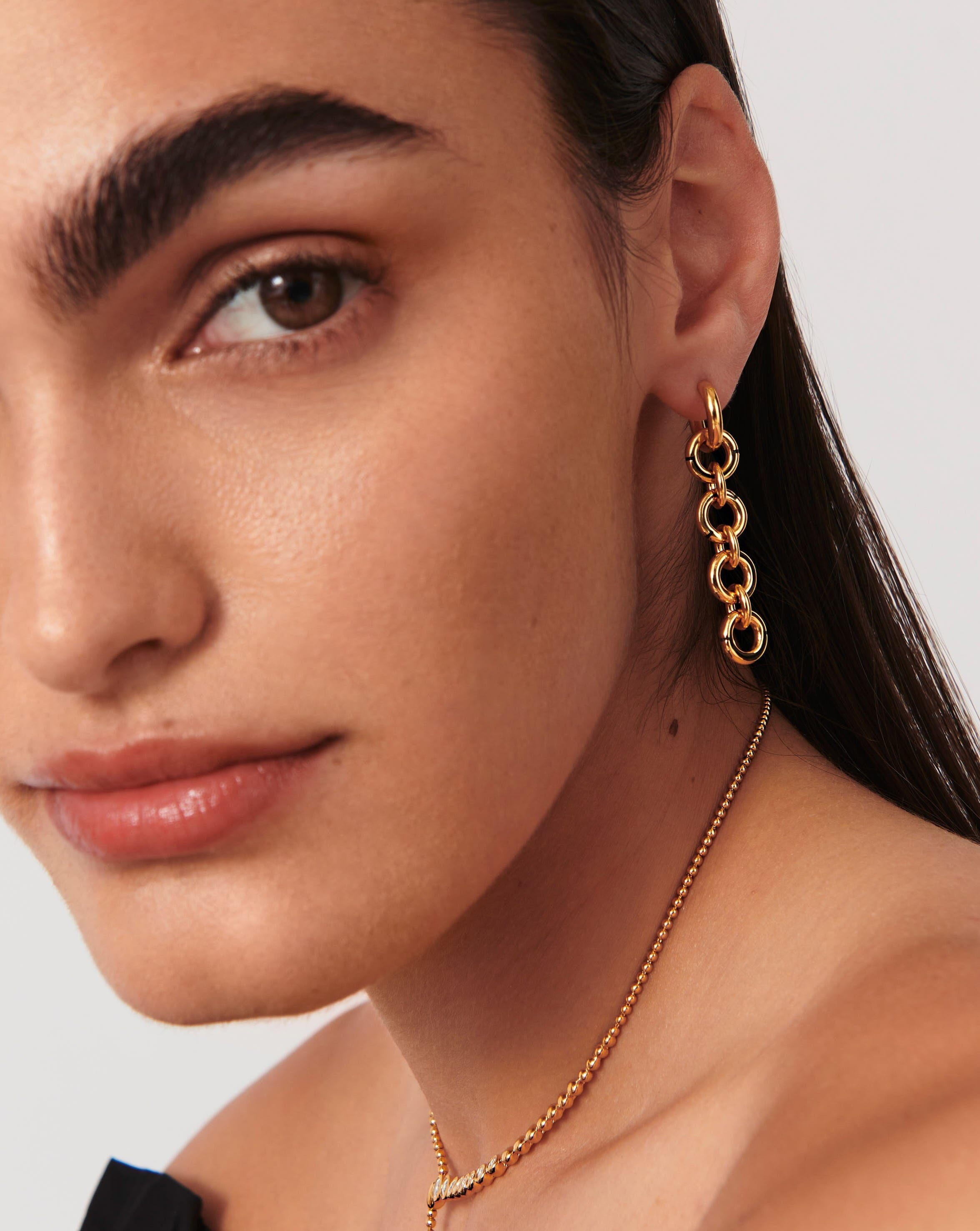 18k Gold Plated Enamel Byline Link Drop Hoop Earrings - Elegant Dangle Earrings for Women, Perfect for Parties, Weddings & Everyday Wear