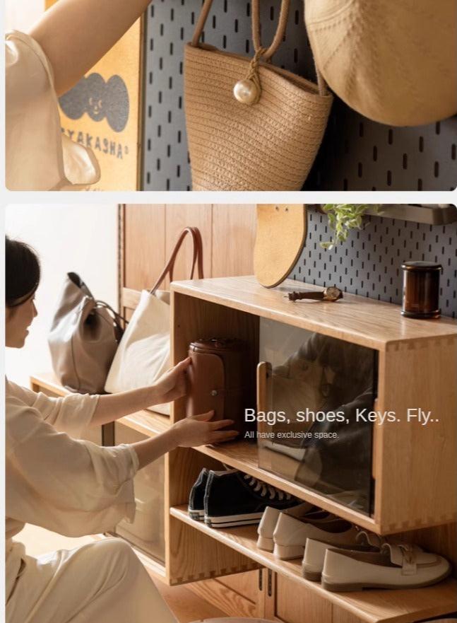 Oak Solid Wood Wall Hanging System & Storage Rack Combo - Durable Wooden Shelf Organizer for Kitchen, Bathroom, Bedroom & Office Storage Solutions