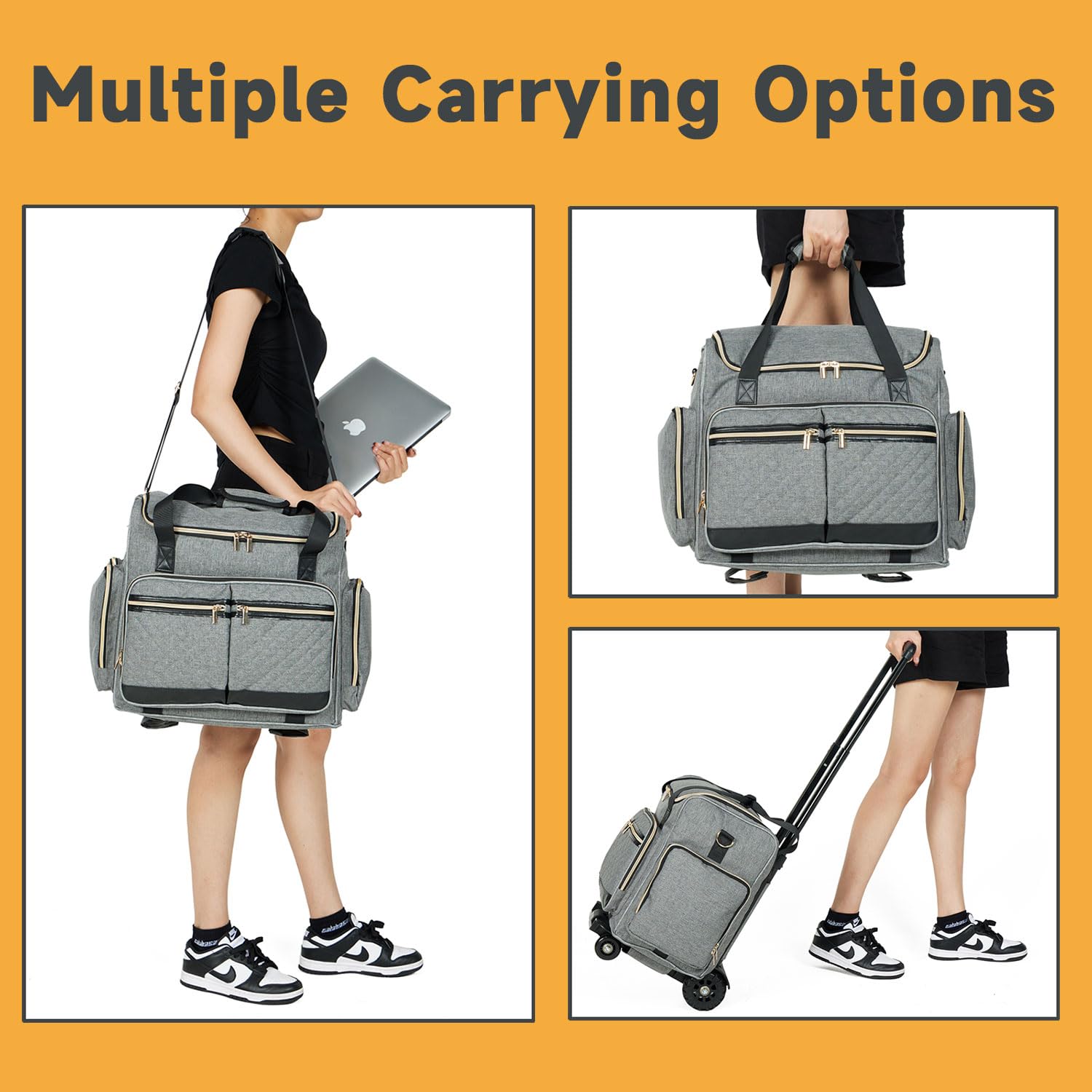 4-Wheel Rolling Teacher Bag for Women - Heavy Duty Art Tote with Detachable Dolly & Padded Laptop Sleeve Fits 15.6