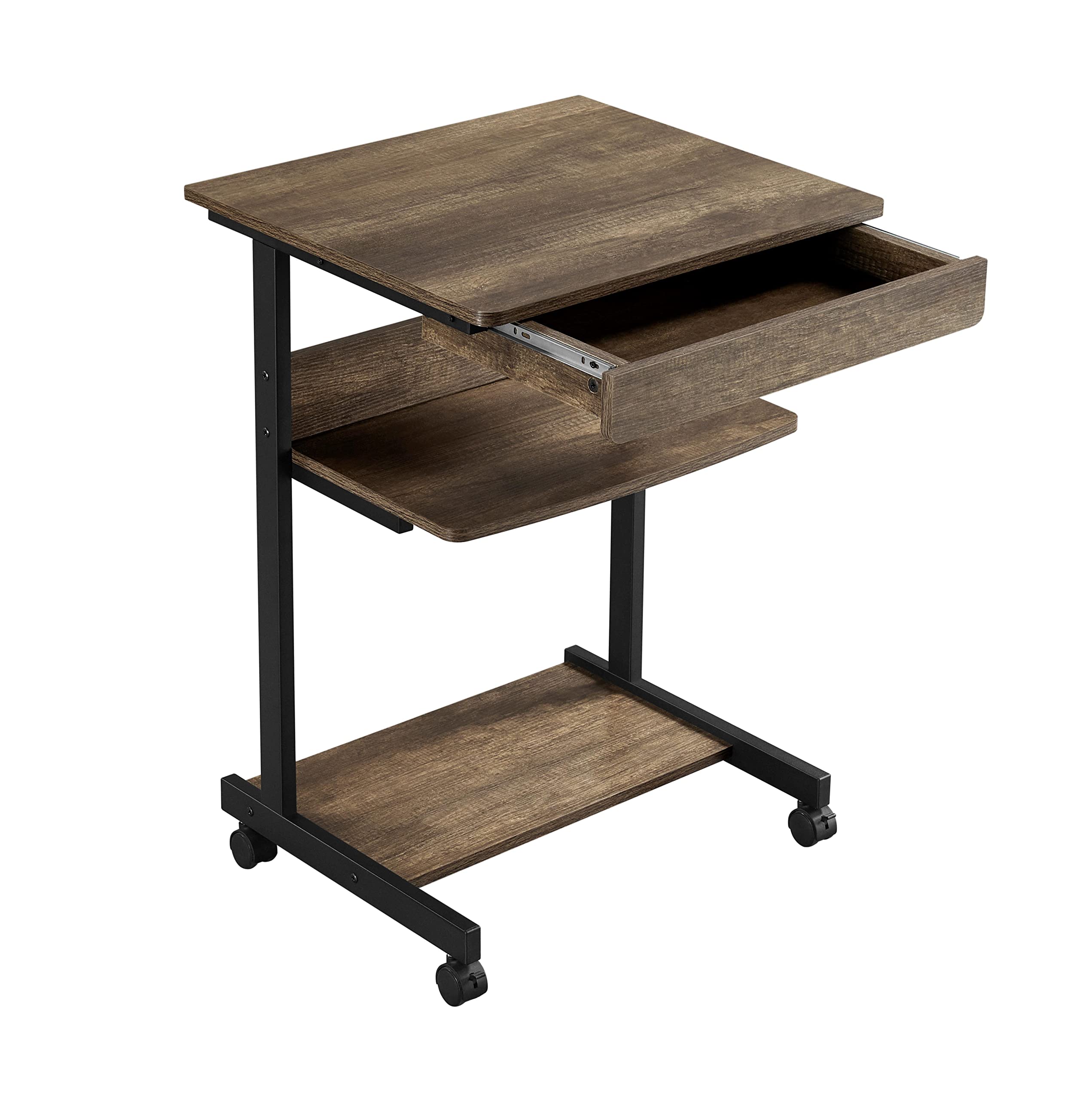 Yaheetech Compact Rolling Computer Desk with Storage Drawer & Keyboard Tray - Mobile Home Office Desk with Wheels for Laptop Workstation - Taupe Wood Finish - Perfect for Small Spaces, Dorm Rooms & Home Offices