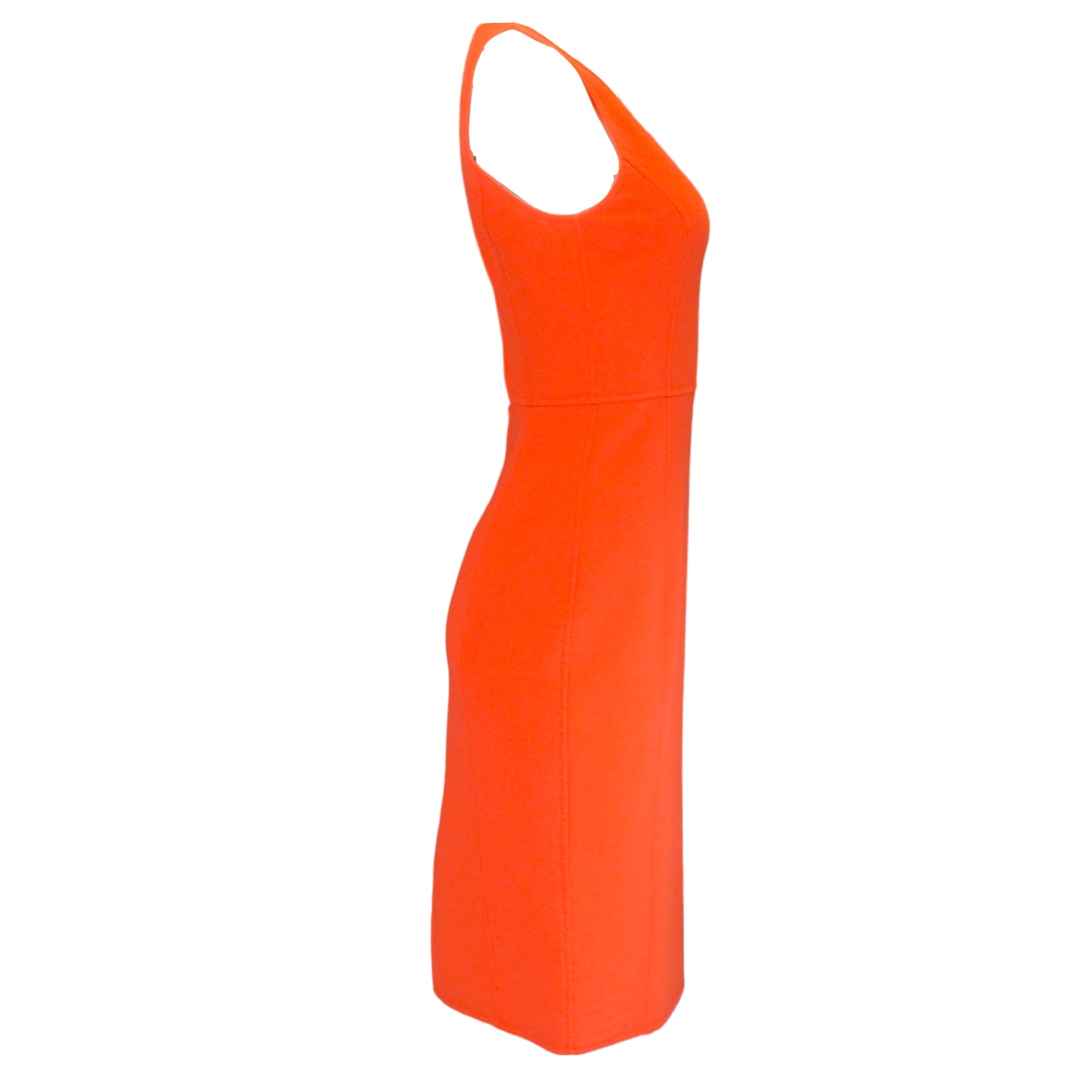 Michael Kors Orange Wool Crepe Dress - Sleeveless Cut-Out Detail Women's Fashion Dress for Party, Cocktail & Evening Events
