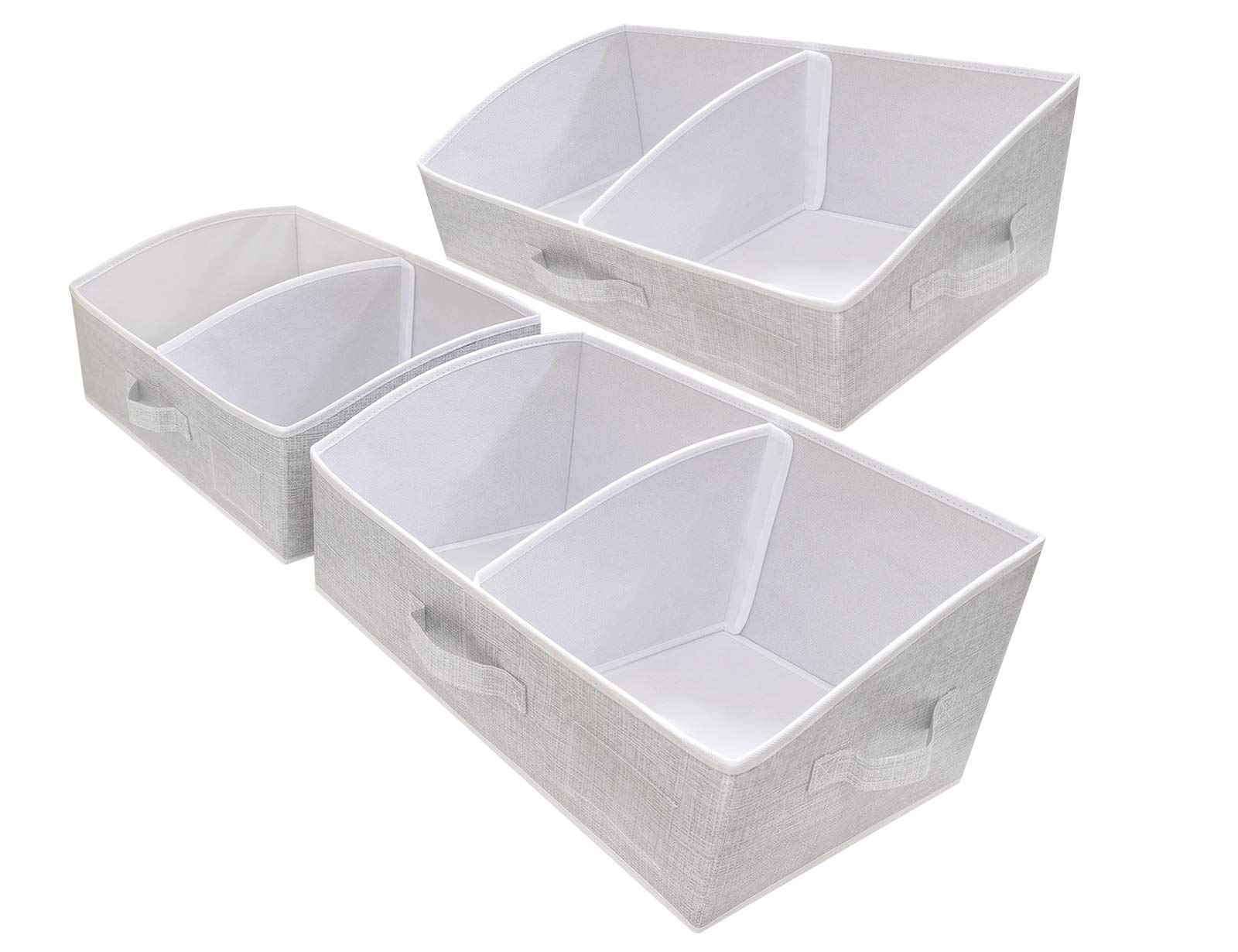3-Pack Large Foldable Fabric Storage Bins - Trapezoid Closet Organizer for Clothes, Toys, Towels, Books & DVDs - Grey Collapsible Baskets (20