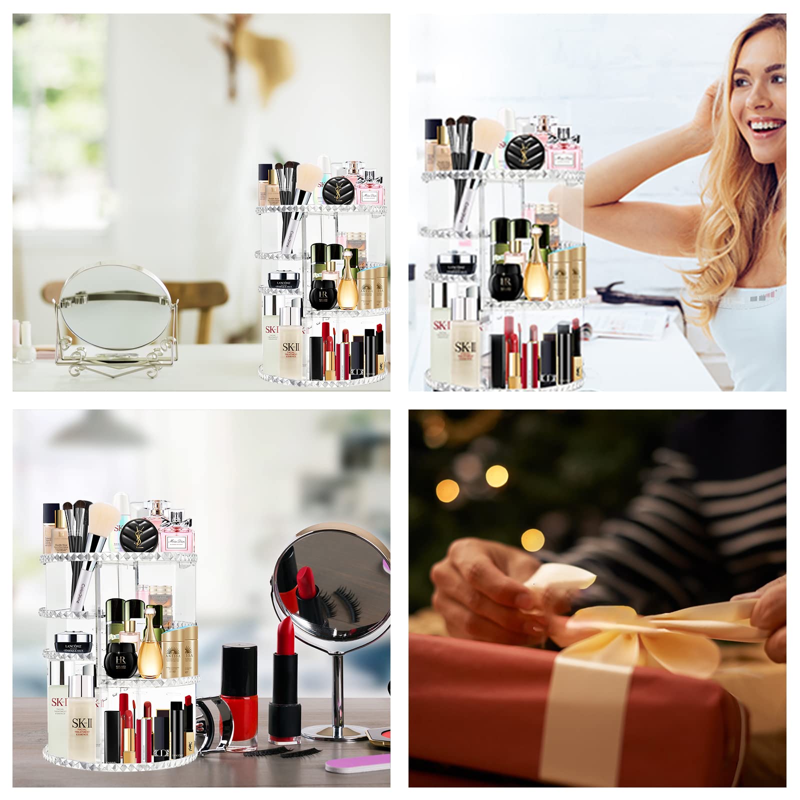 360° Rotating Makeup Organizer - Adjustable Perfume & Cream Storage for Vanity