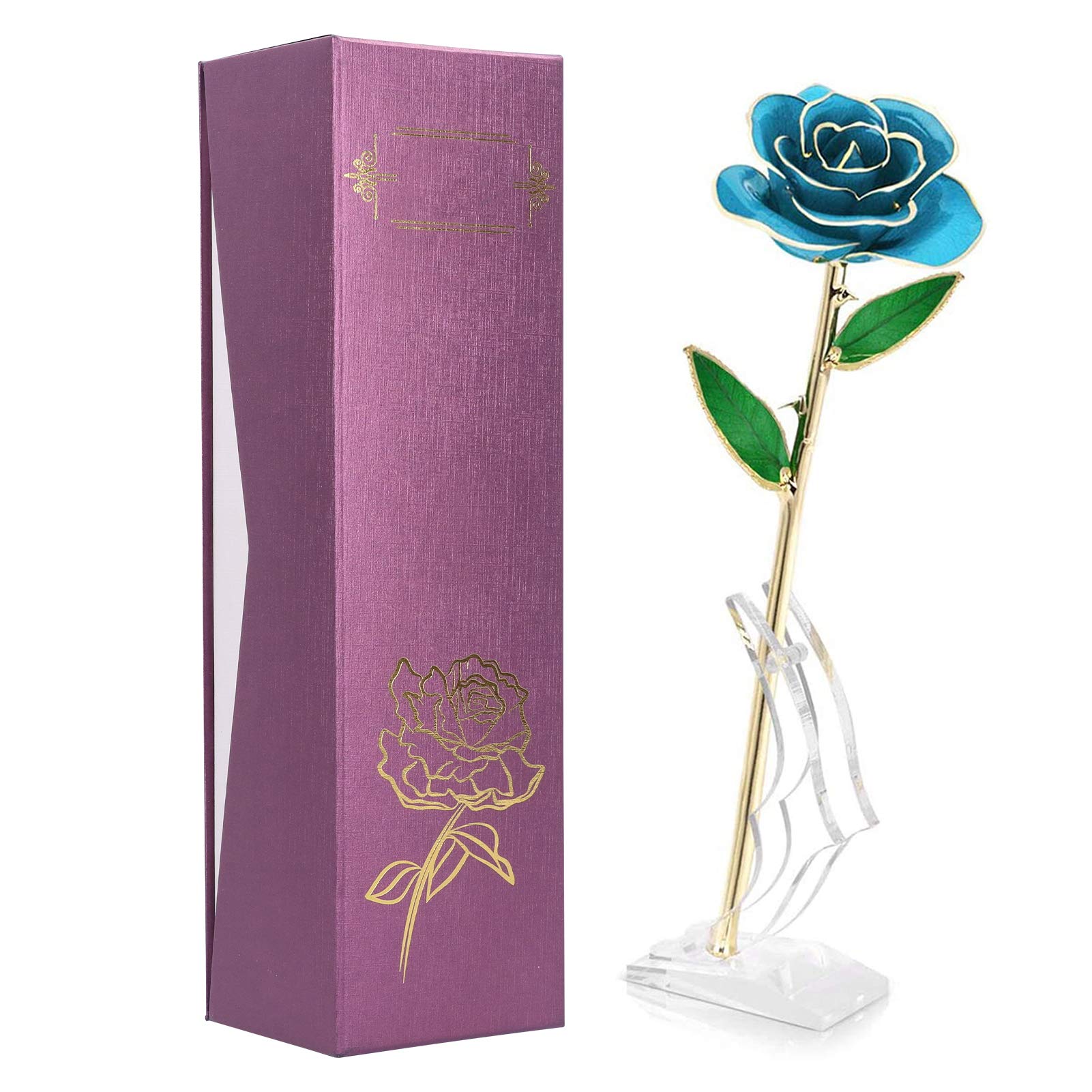 24K Gold Plated Rose - Sky Blue Artificial Flowers for Valentine's Day Decor, Wedding Centerpieces, Home Decor & DIY Crafts - Long Lasting Fake Roses for Romantic Gifts & Tabletop Displays