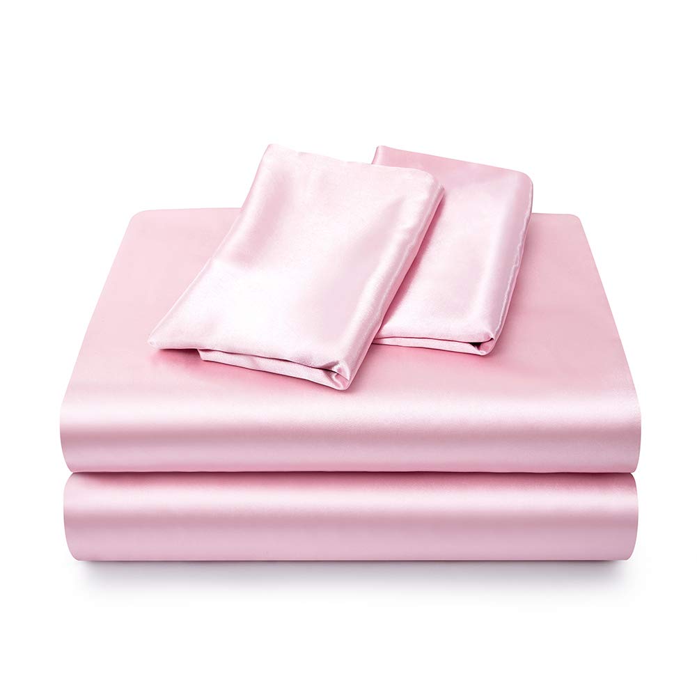 Luxury Satin Bed Sheets King Size - 4 Piece Soft Bedding Set with Deep Pocket (1 Fitted Sheet, 1 Flat Sheet, 2 Pillowcases) - Pink Silk Sheets for Elegant Bedroom Decor & Comfortable Sleep