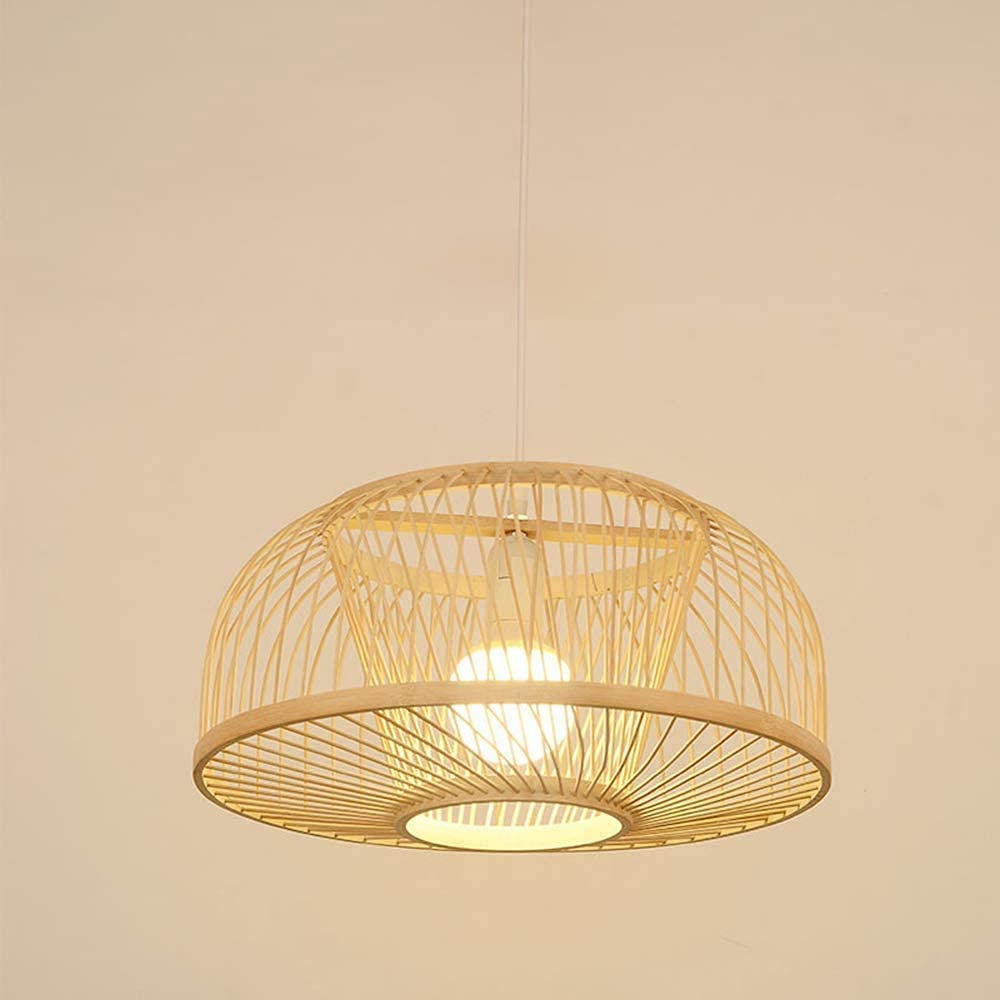 KWOKING Industrial Bamboo Pendant Light - Natural Woven Dome Chandelier with Beige Finish, 1-Light Farmhouse Hanging Fixture for Kitchen, Dining Room, and Rustic Home Decor