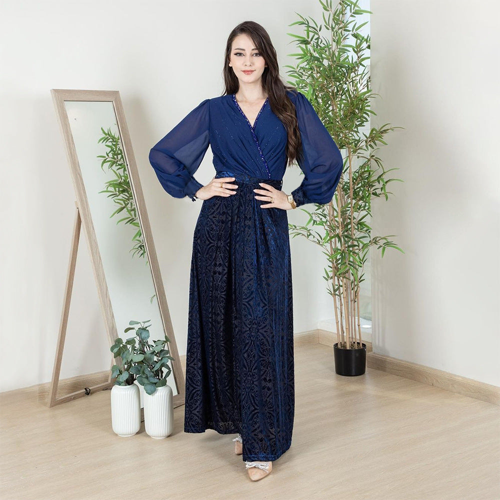 Elegant Women's Chiffon Dress with Hot Diamond Design - Perfect for Cocktail Parties, Evening Events & Special Occasions