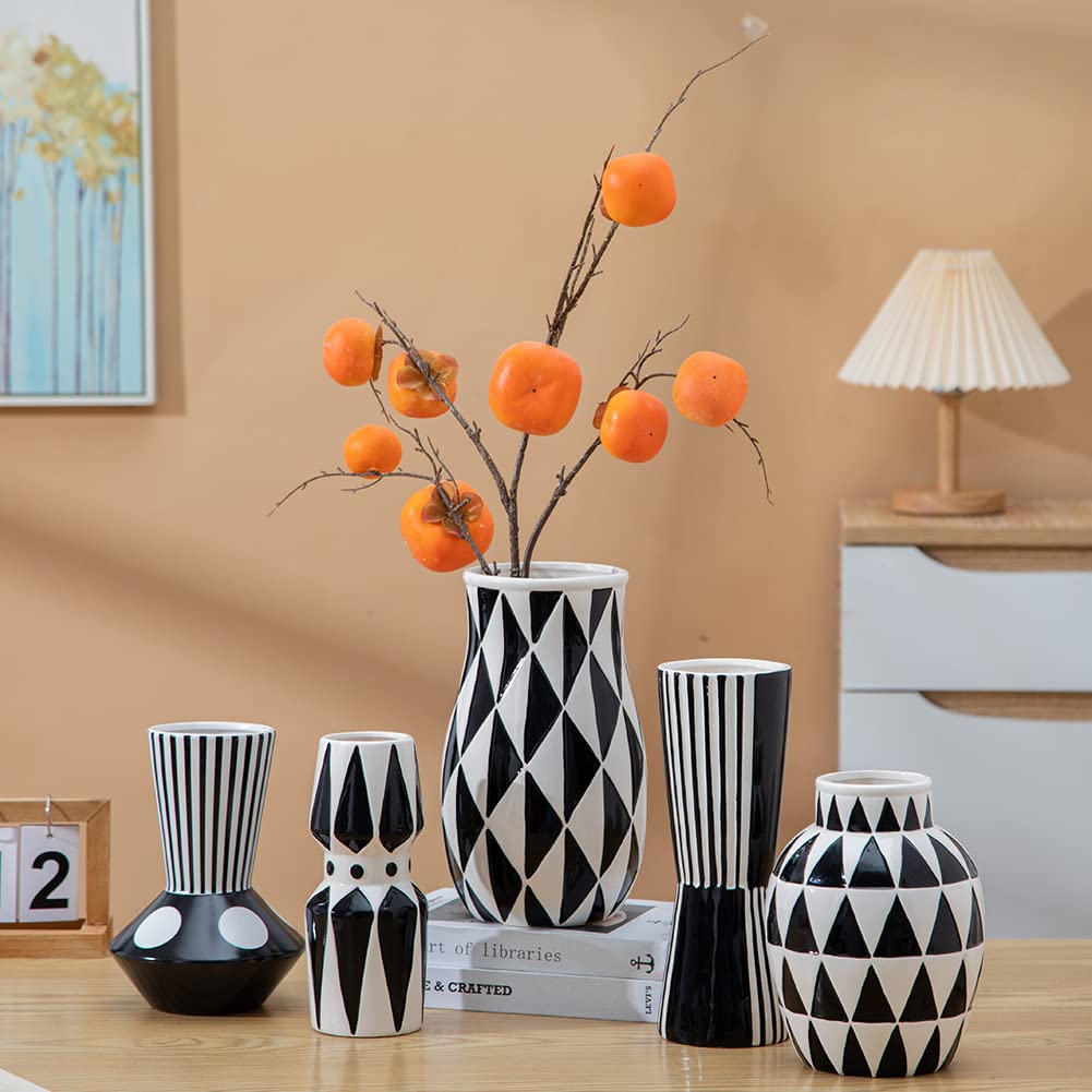 Modern Black and White Ceramic Vase - Elegant Porcelain Home Decor for Living Room, Bedroom & Office Centerpiece