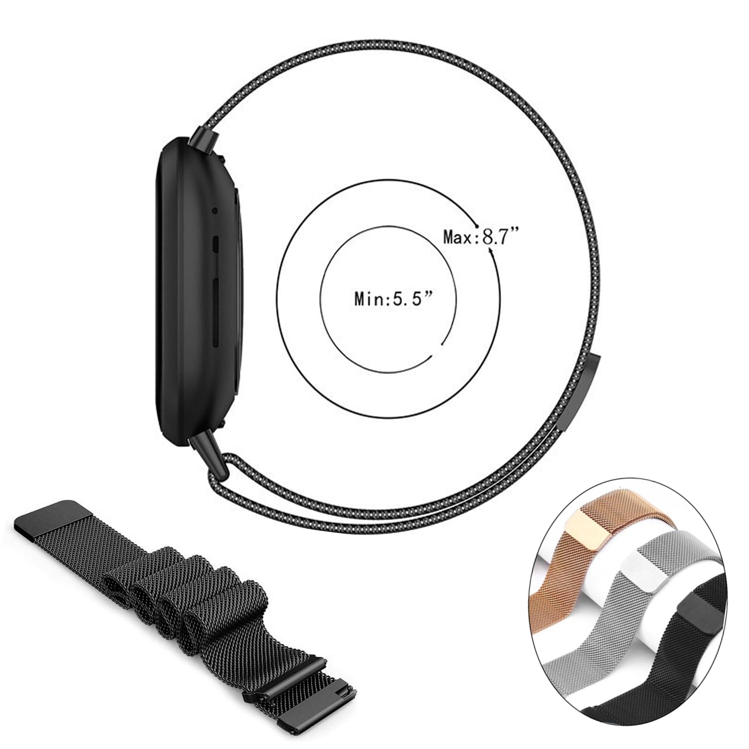 20mm 22mm Quick Release Magnetic Watch Band - Adjustable Stainless Steel Milanese Mesh Loop Strap with Magnetic Clasp for Apple Watch, Samsung, Fitbit - Perfect for Workout, Office & Daily Wear
