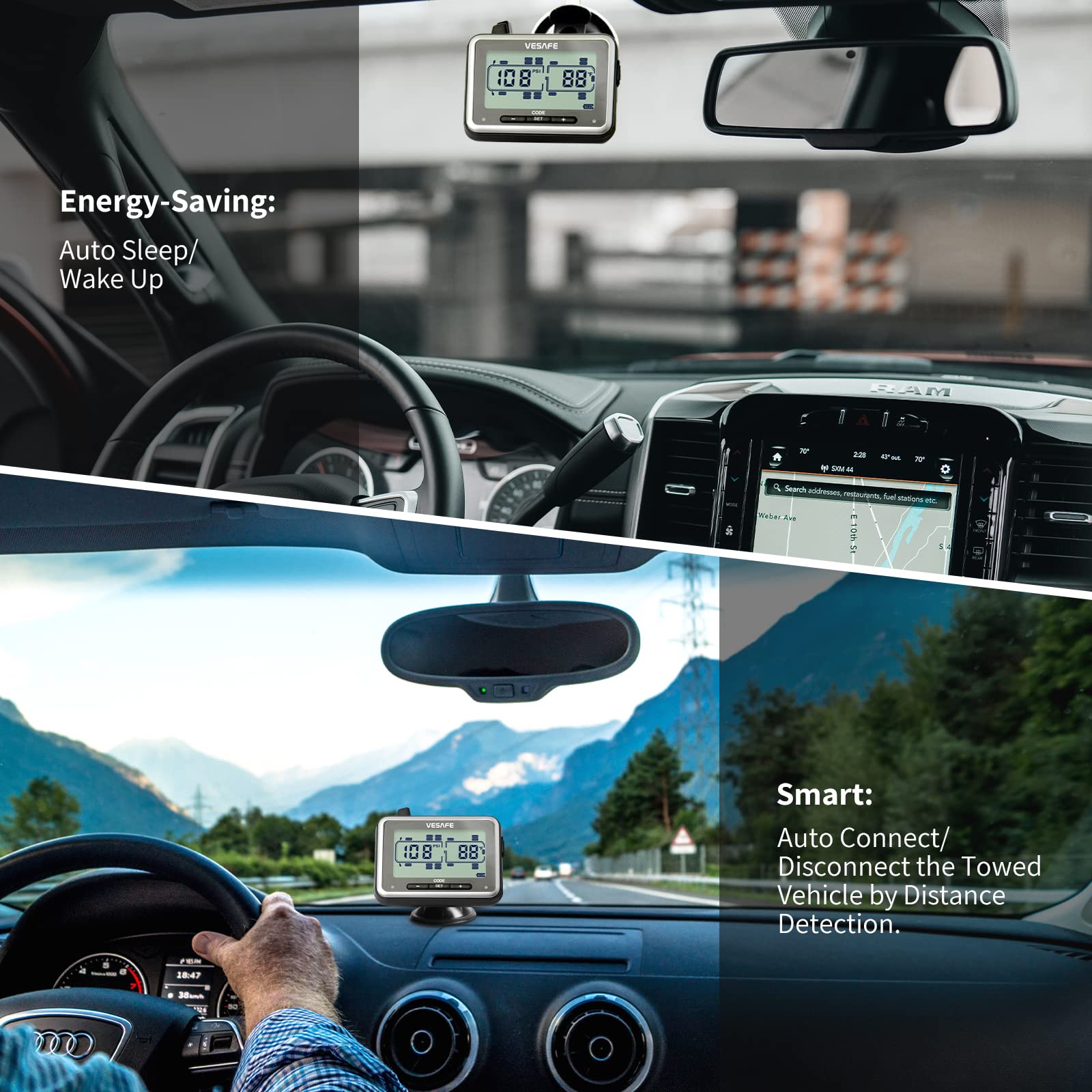 VESAFE Wireless TPMS Tire Pressure Monitoring System for RV, Trailer, Motorhome, Fifth Wheel - 4 Anti-Theft Sensors with Real-Time Alerts | Perfect for Long Road Trips and Heavy-Duty Towing