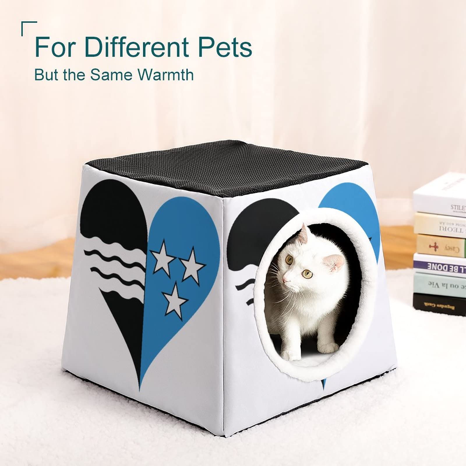 Multi-Functional Cat House & Bed - Soft Printed Cat Sofa Cube for Indoor & Outdoor Use - Cozy Kitty Shelter with Two-Tone Cardioid Design - Perfect for Napping, Playing & Relaxing at Home or in the Yard