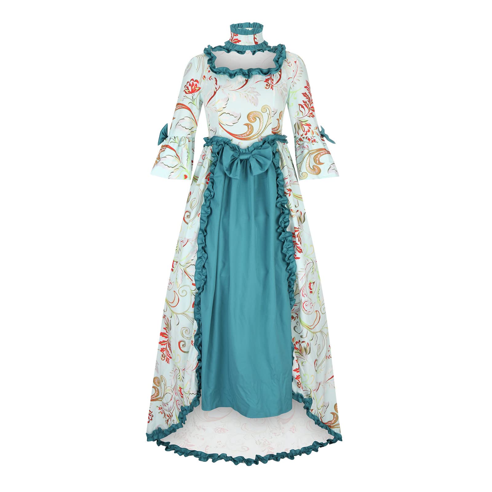 Women's Summer Casual Long Sleeve Floral Print Maxi Dress - Square Neck Retro Gothic Medieval Style for Evening Party & Special Occasions