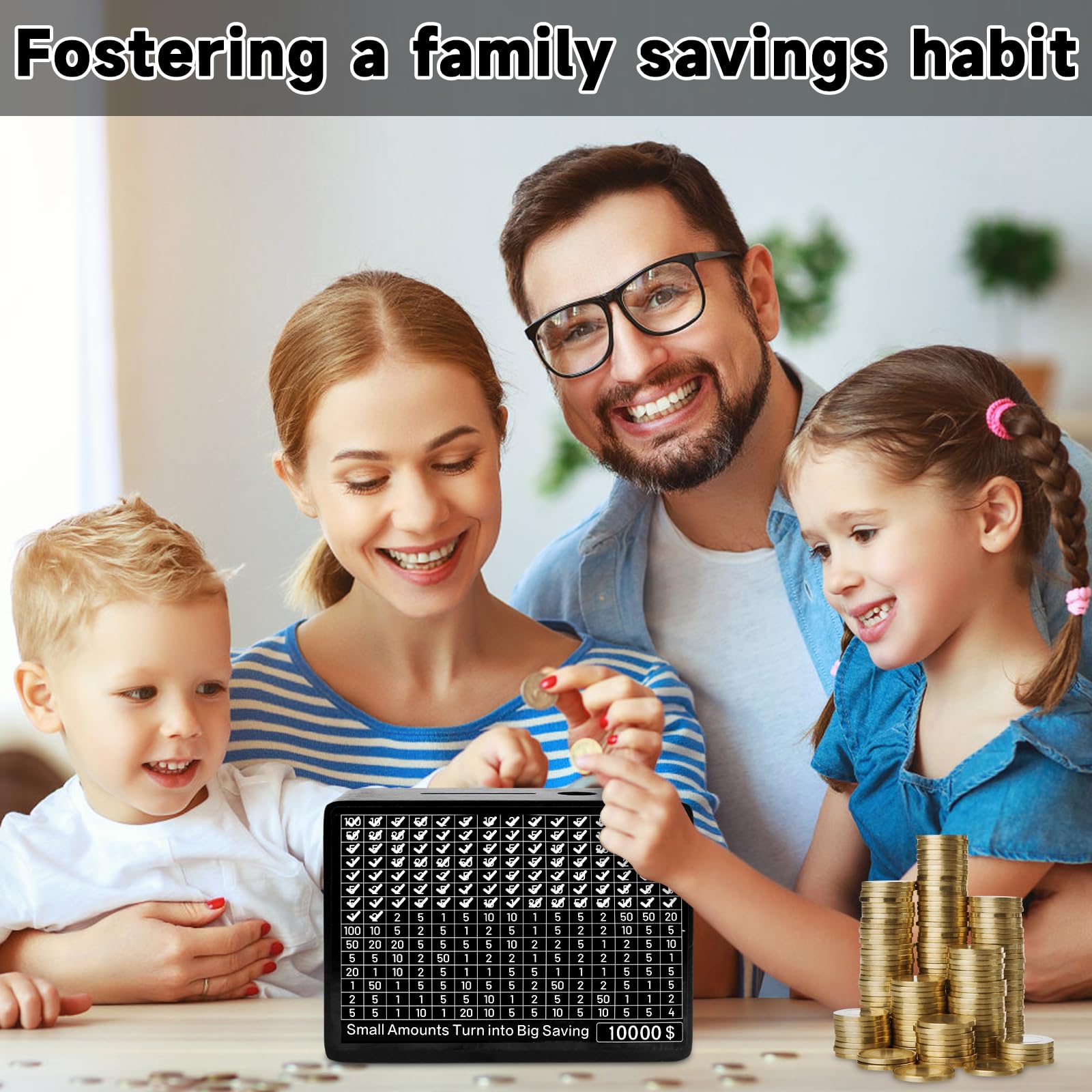 Meetory Wooden Money Box with Digital Counter - 10,000 Dollar Capacity, 10 Saving Goals - Black One Piece Cash Vault for Kids, Boys & Girls | Perfect Gift for Birthday, Allowance Saving & Financial Education