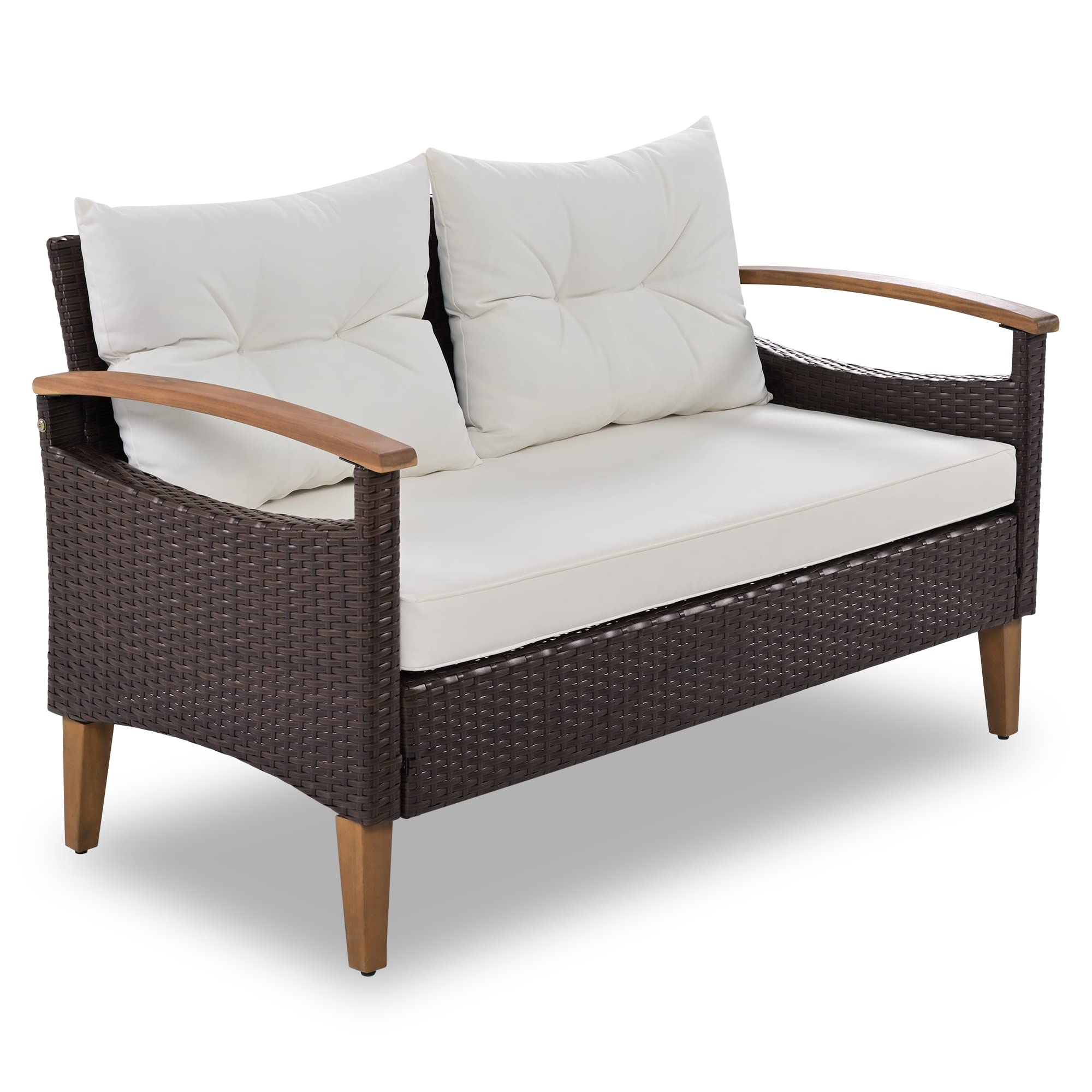 4-Piece Rattan Patio Conversation Set with Cushions & Coffee Table - Outdoor Furniture for Backyard, Porch, Poolside (Beige) | Perfect for Relaxing, Entertaining & Lounging in Your Garden or Terrace