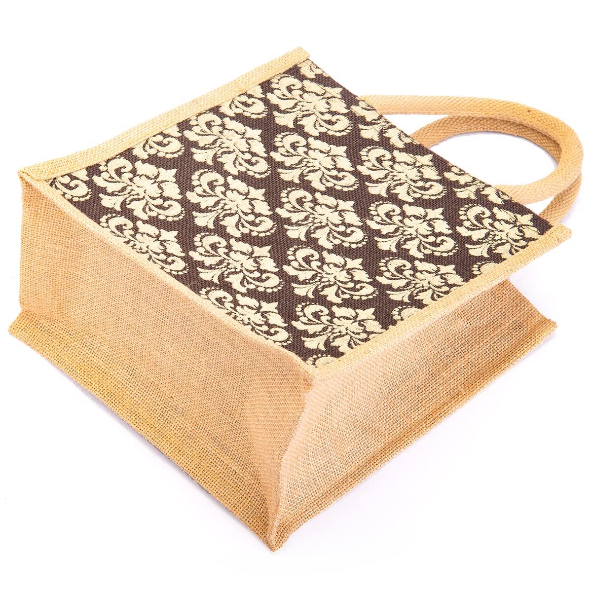 Eco-Friendly Jute Lunch Bag with Zip & Bottle Holder - Reusable Tote for Office, Picnic & Travel - Stylish Damask Design - Perfect for Work, School & Outdoor Activities