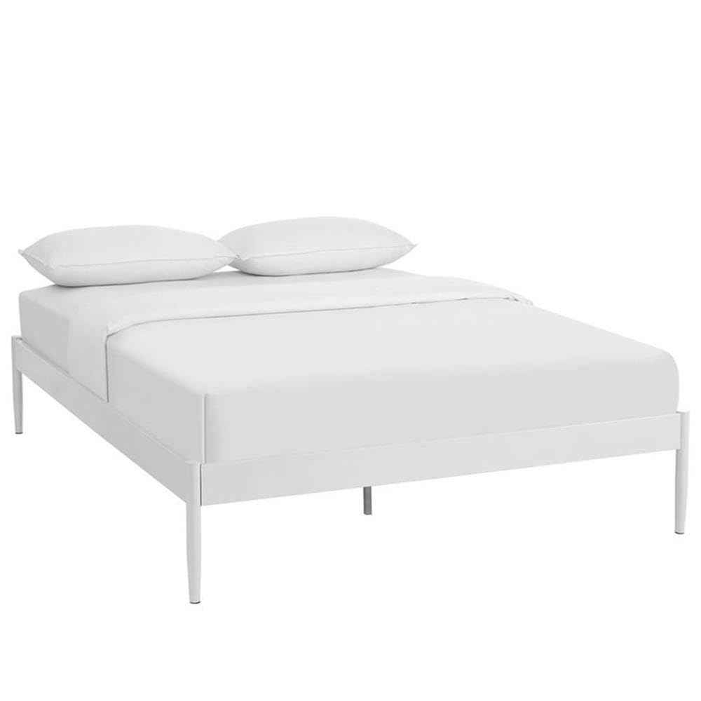 Modern Metal Full Platform Bed Frame with Slat Support - White | Hawthorne Collections | Sturdy Mattress Foundation for Bedroom, Guest Room & Dorm