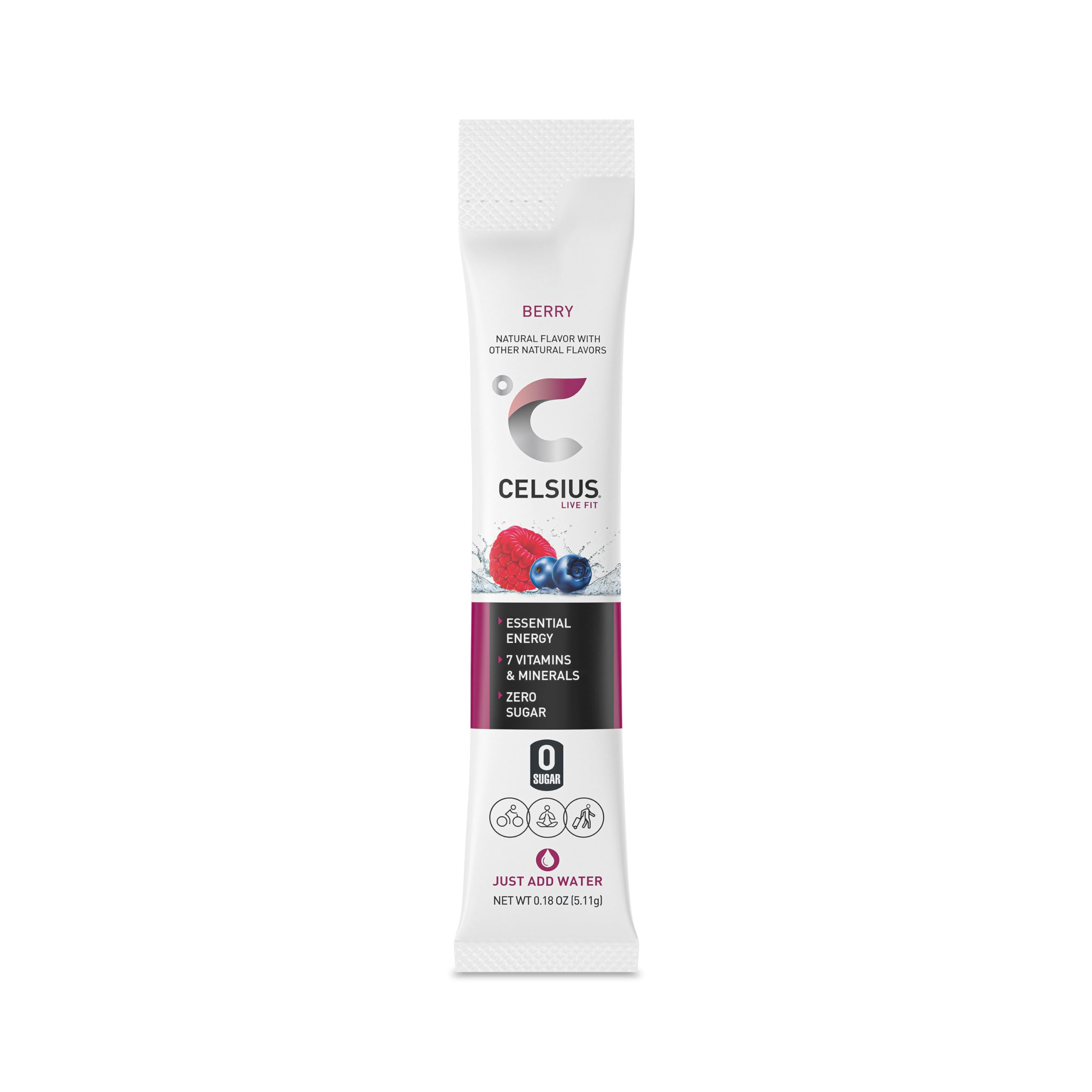 CELSIUS On-the-Go Powder Stick Packs - Zero Sugar Energy Drink Mix, Berry Flavor (14 Sticks, 2.5oz) | Perfect for Gym, Workout & Active Lifestyle | Pack of 14