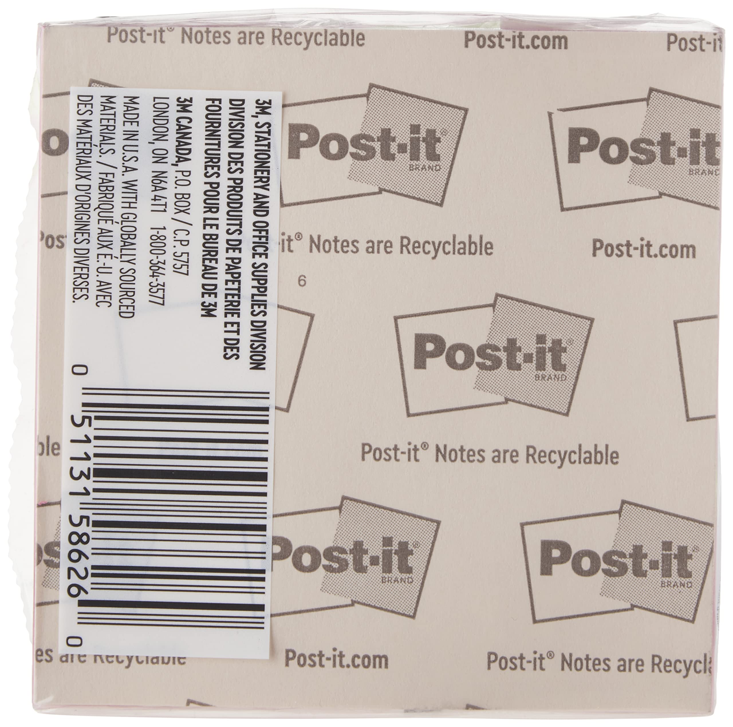 Post-it Notes 3x3 Inches, 1 Cube - America's #1 Sticky Notes for Office, School & Home - Pink Wave, Clean Removal, Recyclable (2027-RCR) - Perfect for Reminders, To-Do Lists & Organization