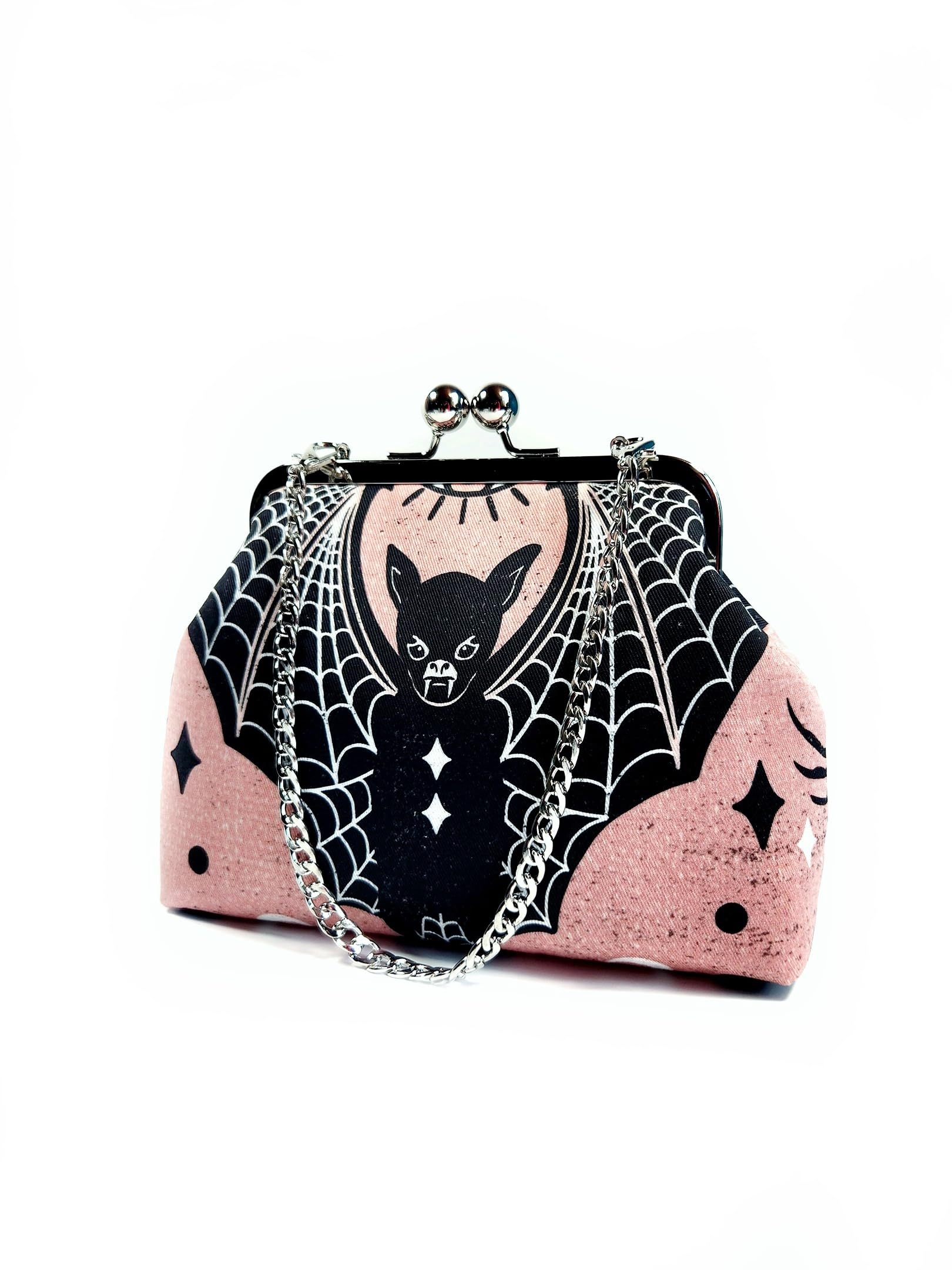 Gothic Pink Bat Clutch Bag - Vintage Kisslock Evening Purse for Women | Unique Goth Accessory for Halloween, Cosplay & Night Out