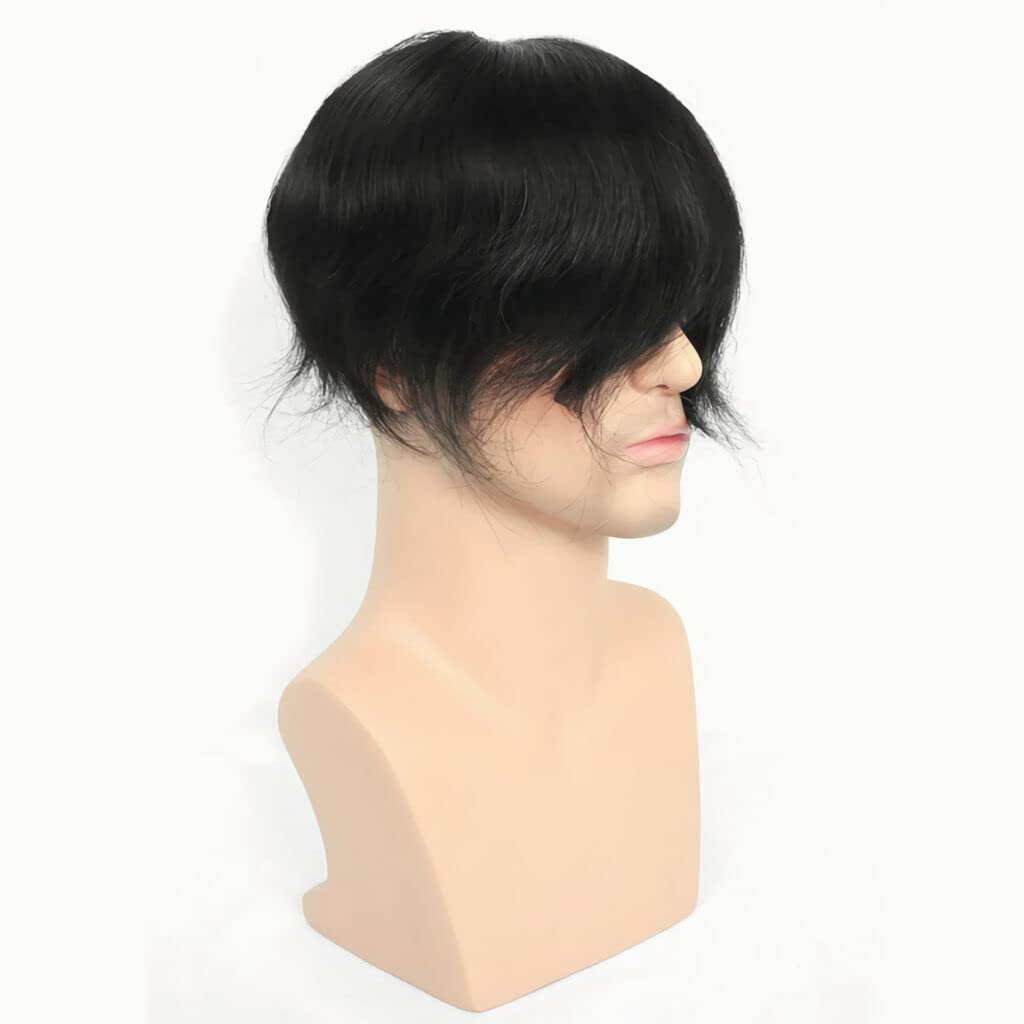 Yanahair Men's Toupee Replacement System - 100% European Real Human Hair, 0.04mm Soft Thin Skin PU V-loop Hairpiece (#1 Jet Black, 8x10