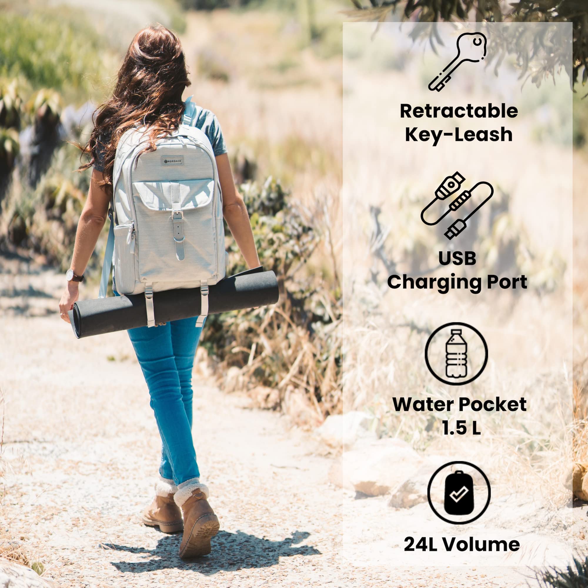 Nordace Comino Travel Backpack with USB Charging Port - Water Resistant Laptop Backpack for Men & Women, 17 Inch Laptop Compartment, Perfect for Travel, Business, School & Daily Commute (Gray) - Ideal for Airplane Carry-On, College Students & Office Professionals